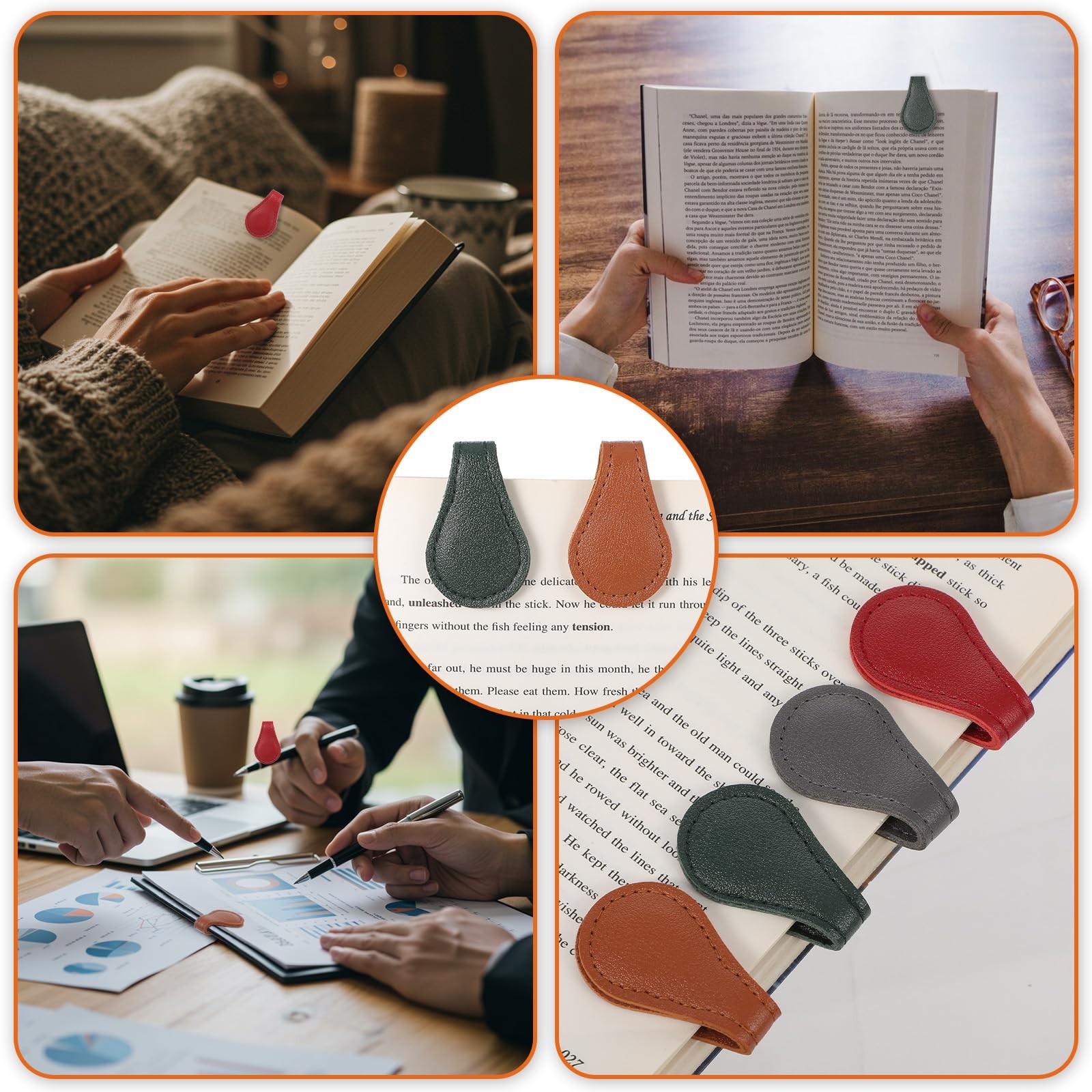 4 Pcs Magnetic Bookmarks Leather 3cm x 10cm (1.18in x 3.94in), 4 Colors