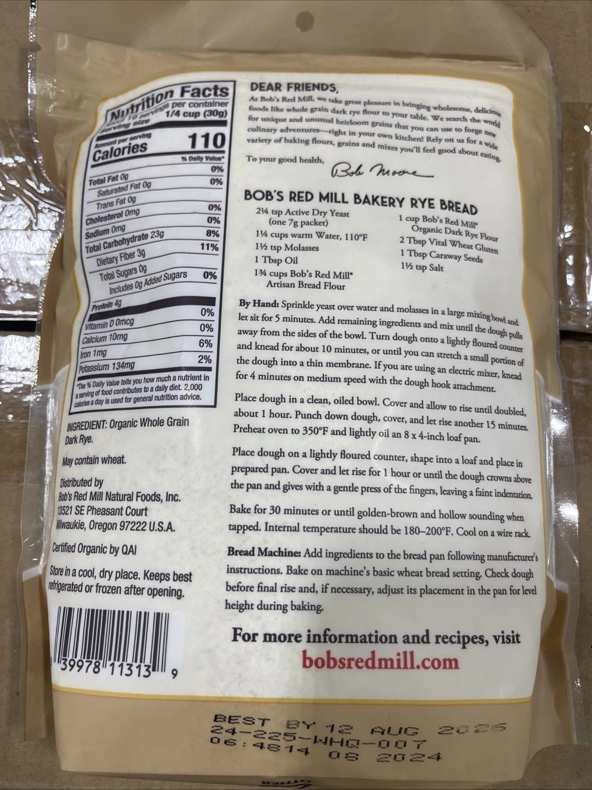 Bob’s Red Mill Organic Dark Rye Flour, 20oz (Pack of 4) – Non GMO, BB: 04/27
