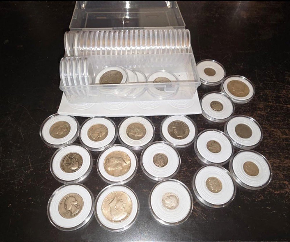50PCS*40mm Coin Capsules Round Plastic Coin Holder White gaskets with Case Box🔥