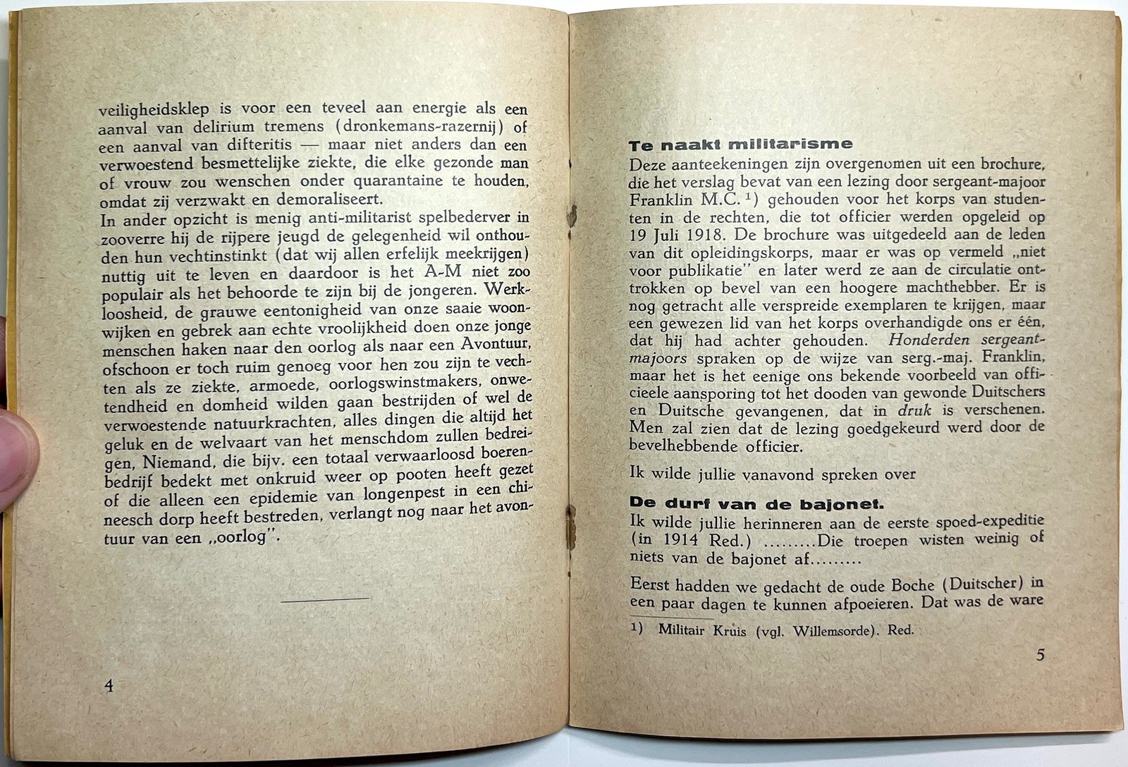 1934 EEN VERBODEN TOESPRAAK OSBORN DUTCH ANTI MILITARIST PROPAGANDA BOOKLET 1ST