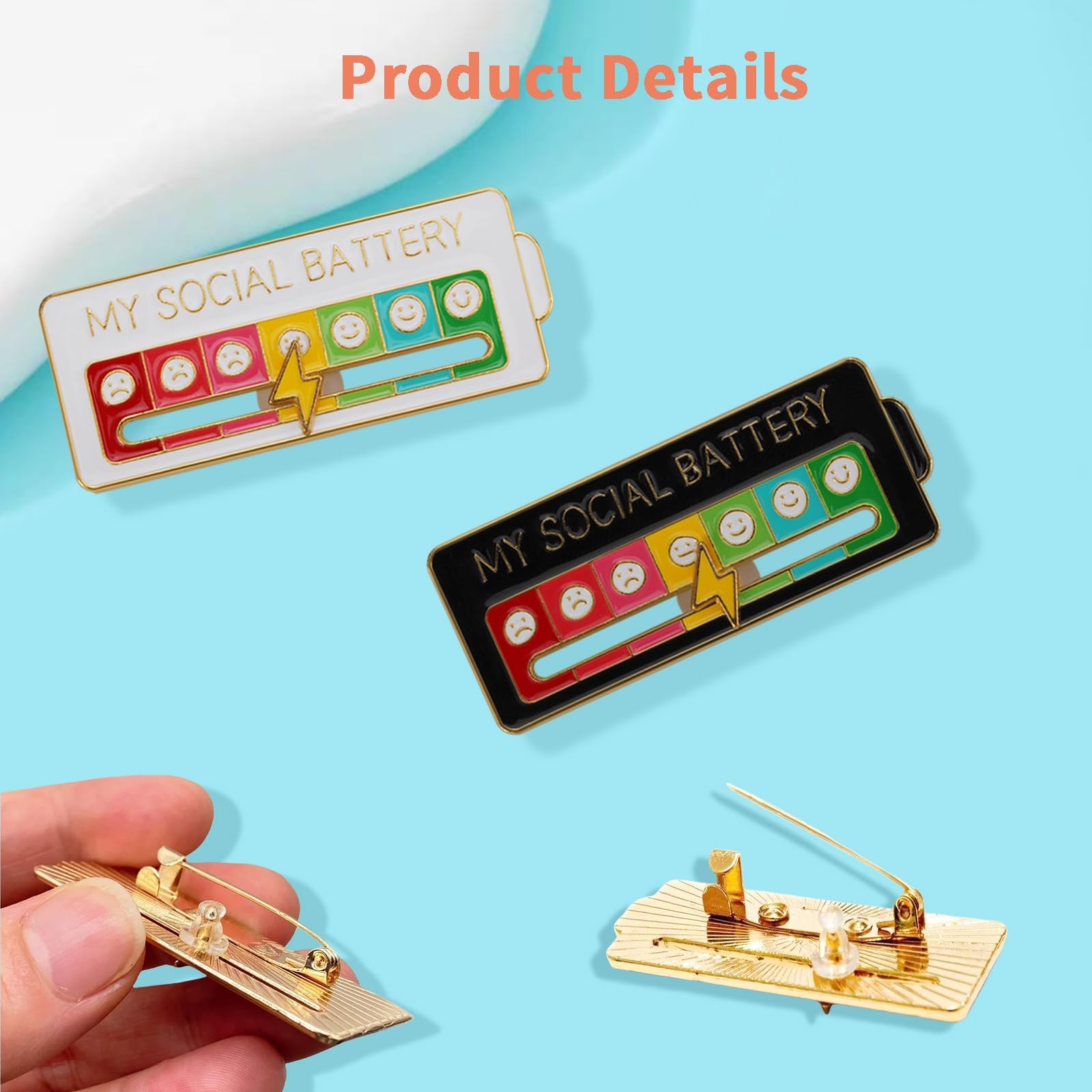 AIVIOI 2 Pieces of My Social Battery Creative Badge, 7 5CM, White + Black