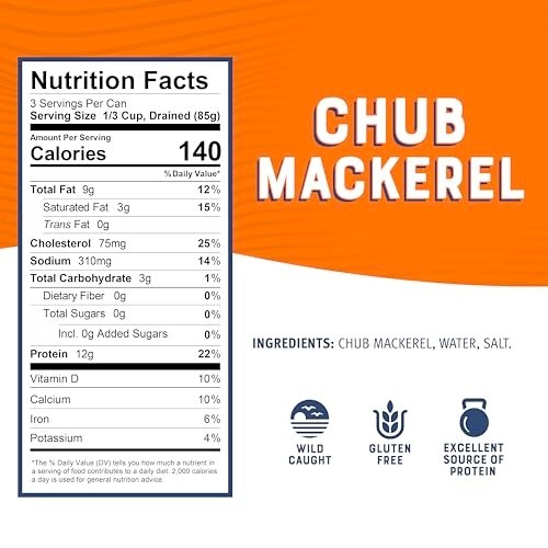 Bumble Bee Chub Mackerel, 15 oz Can (Pack of 12) – Canned Mackerel Fish, High Pr