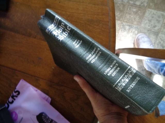 RIVERSIDE gray Genuine Leather Holy Bible KJV Giant Print Living Word WOC in red