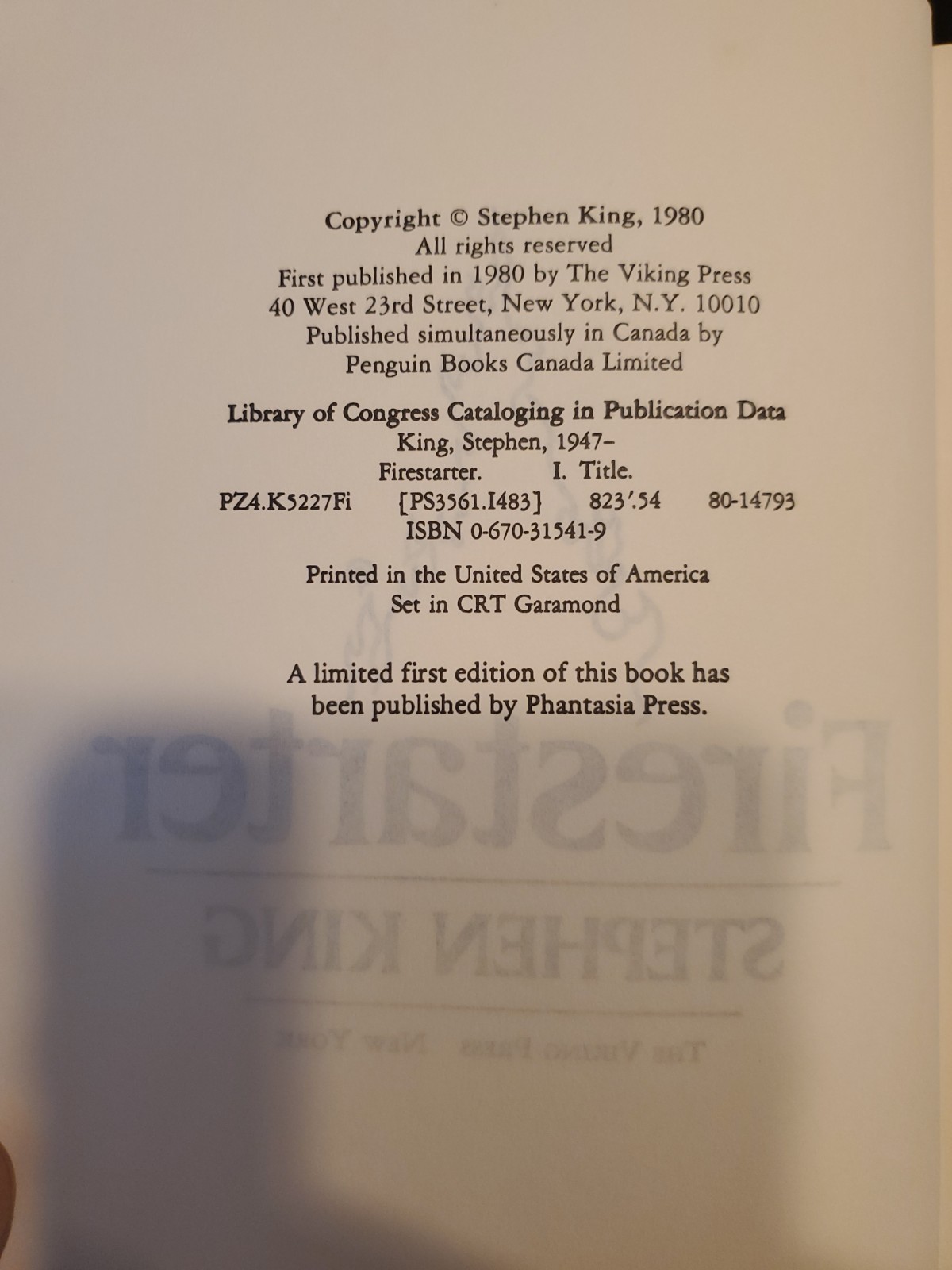 Stephen King FIRESTARTER 1980 Full Size BCE Hardcover Book Club Edition