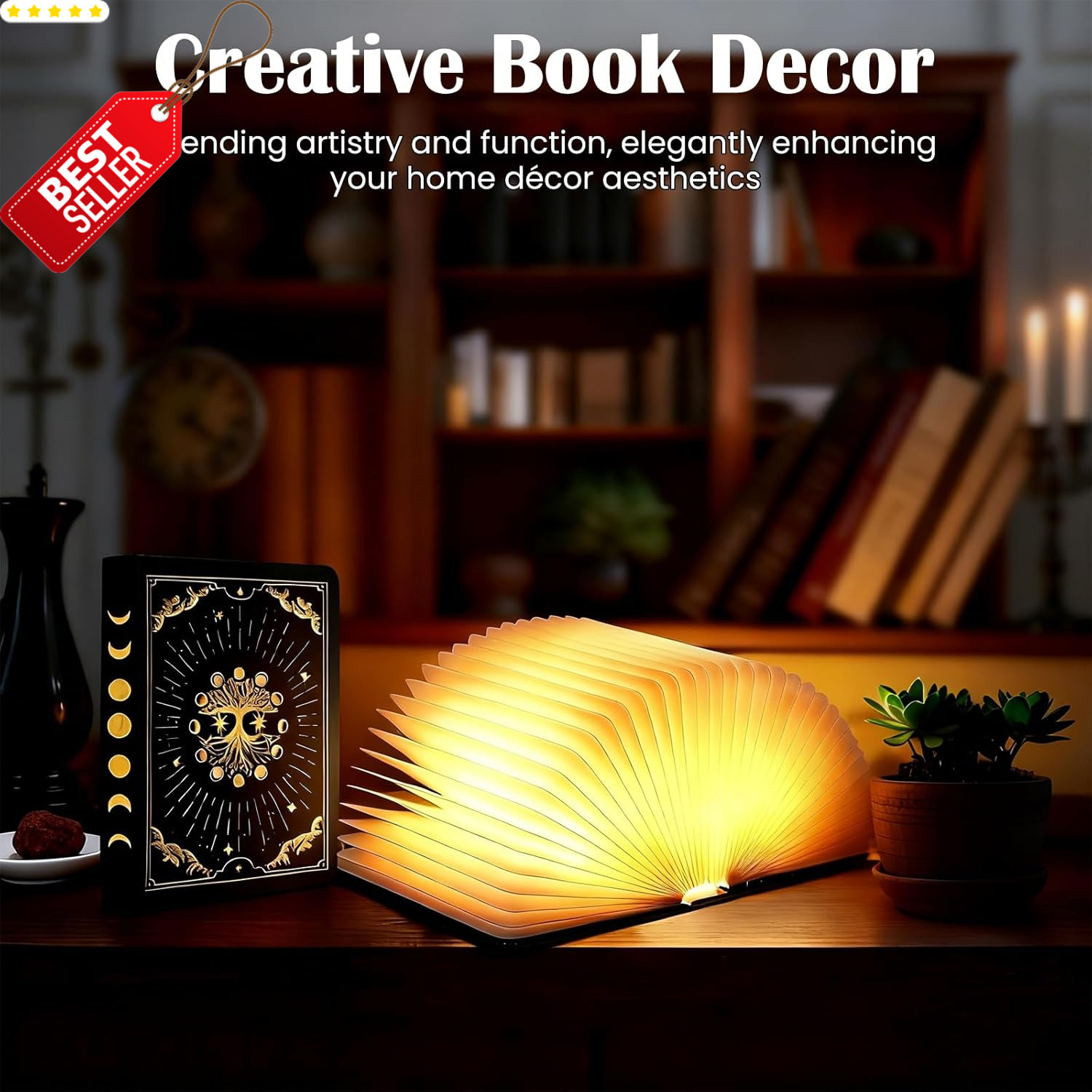 6.5in Foldable Book Lamp Rechargeable Paper Light Embossed Night Light – US