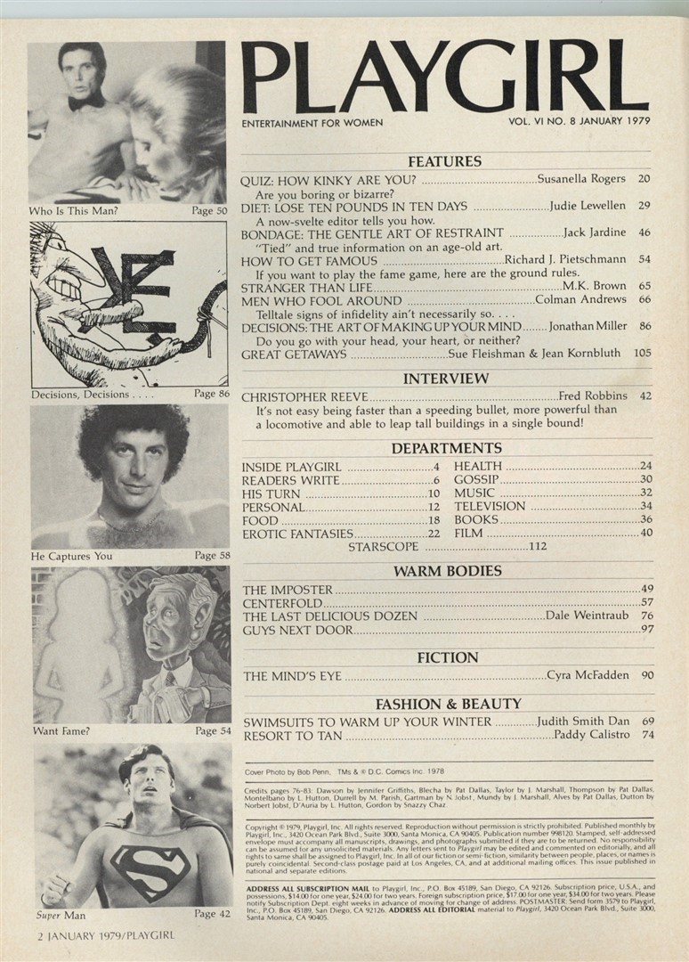 Playgirl 1979 Superman Christopher Reeve, Jesse Cutler 126pg Gay Magazine M38038