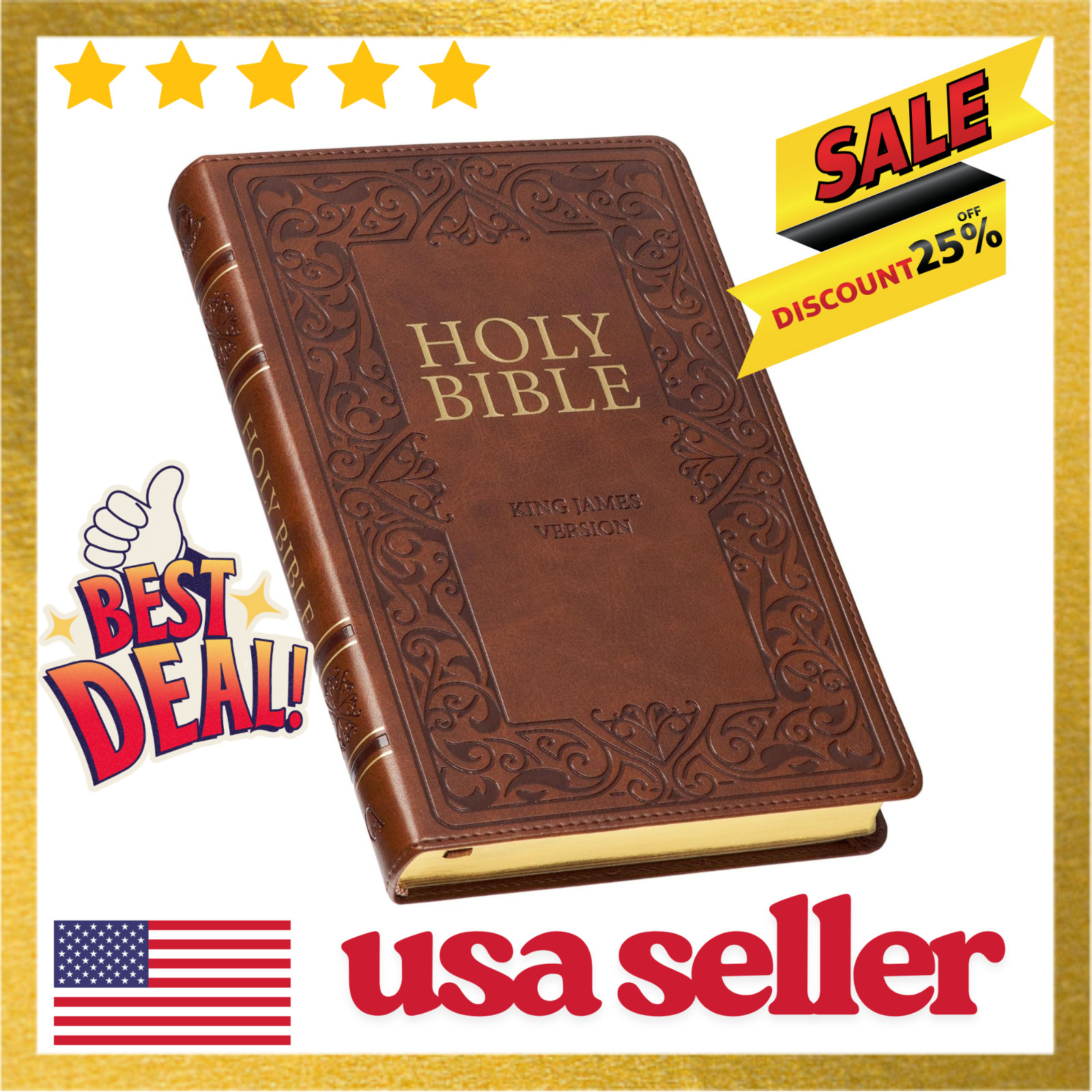The Holy Bible Kings James Version Bible Thumb Indexed Red Letter / Brown NEW***