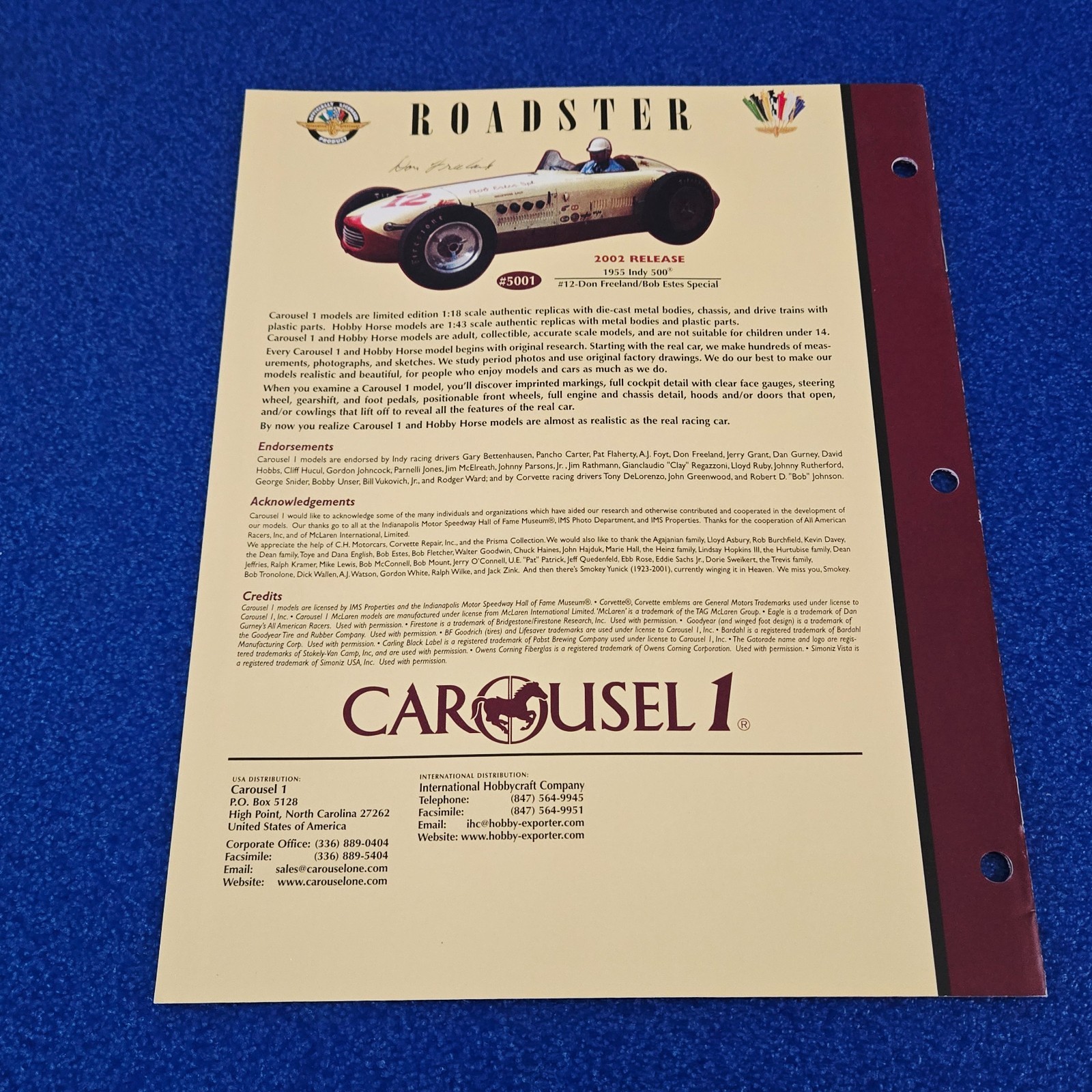 CAROUSEL 1 MODELS OF THE WORLD’S MOST EXCITING CARS CATALOG 2002 FREE SHIPPING