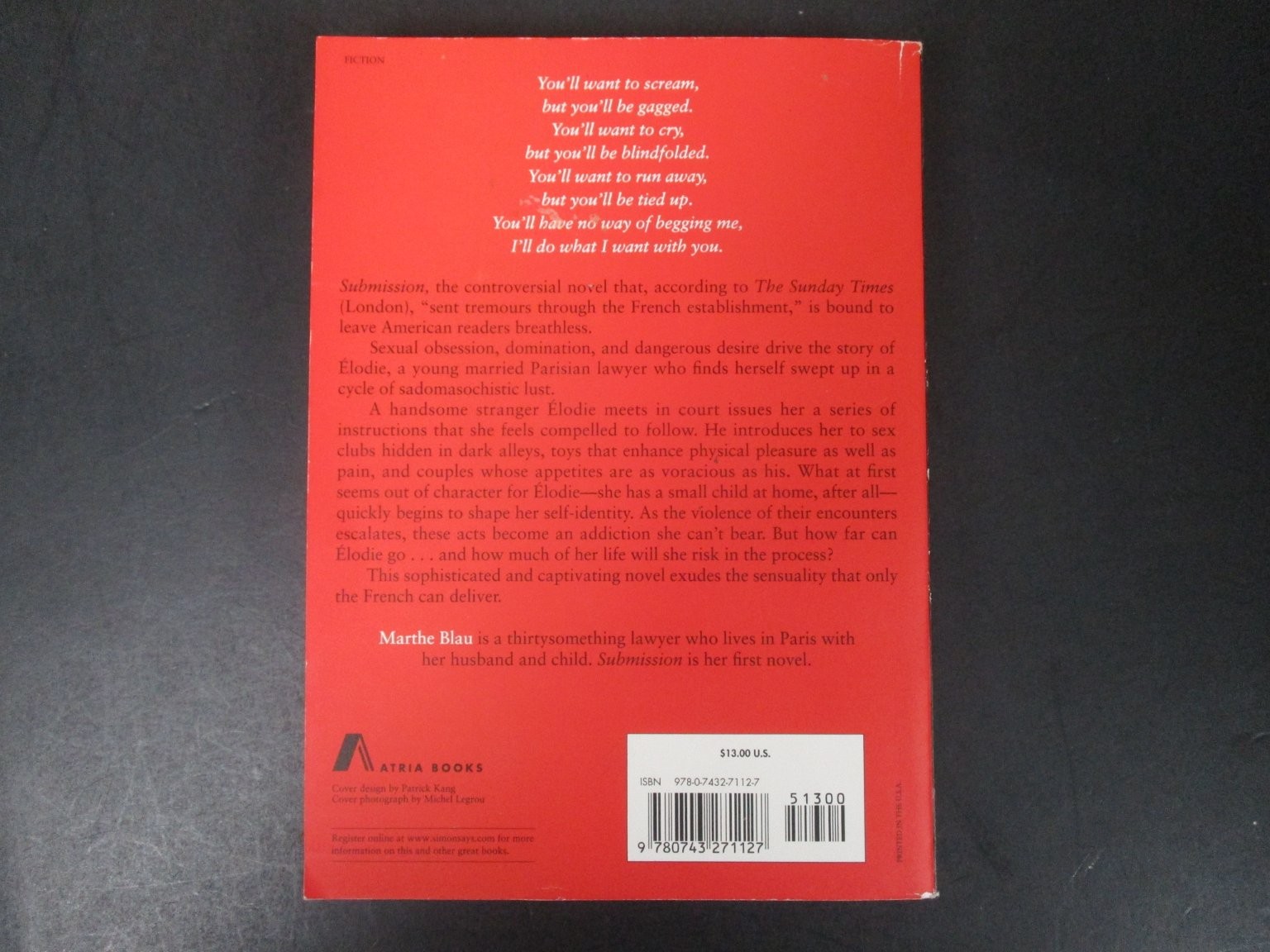 Submission by Marthe Blau 2006 Fiction Atria Books Paperback PB