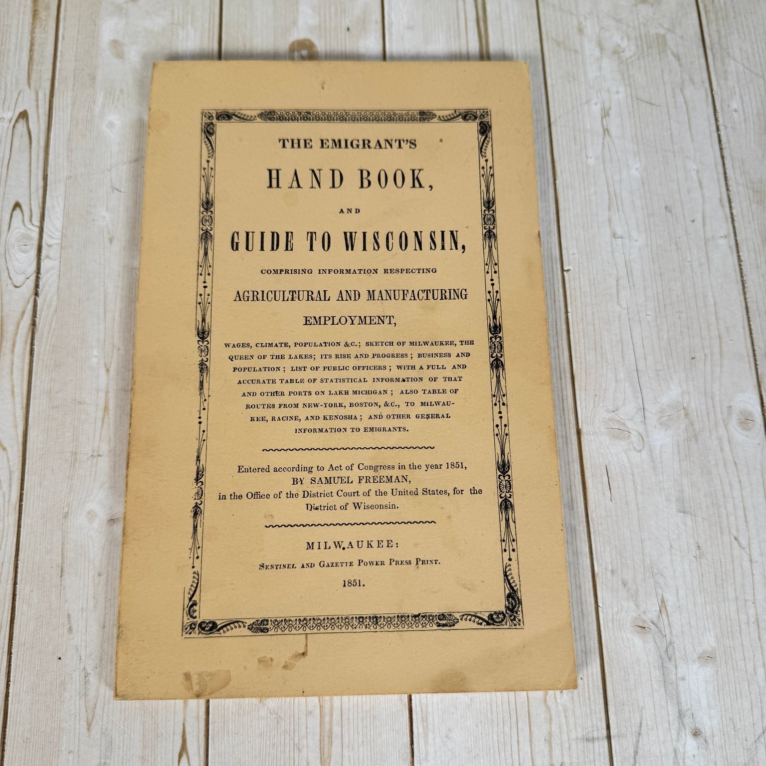 Emigrant’s Handbook Guide to Wisconsin Freeman 1851 Reprint 1972 History