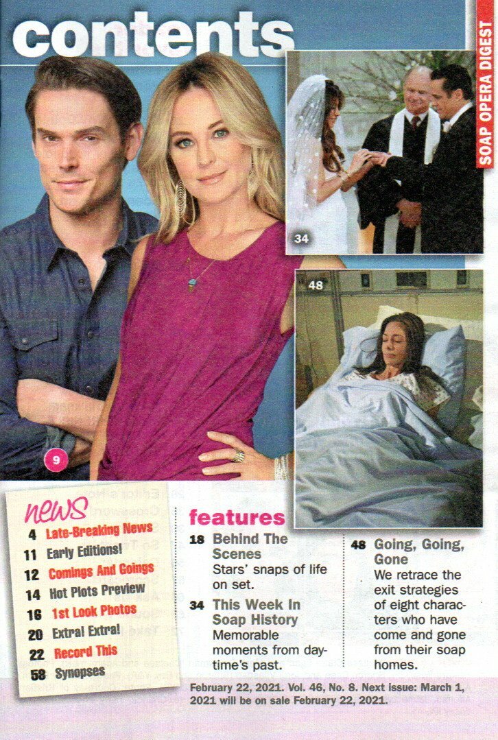 SOAP OPERA DIGEST Feb. 22 2021 Young & Restless Kristian Alfonso Alison Sweeney