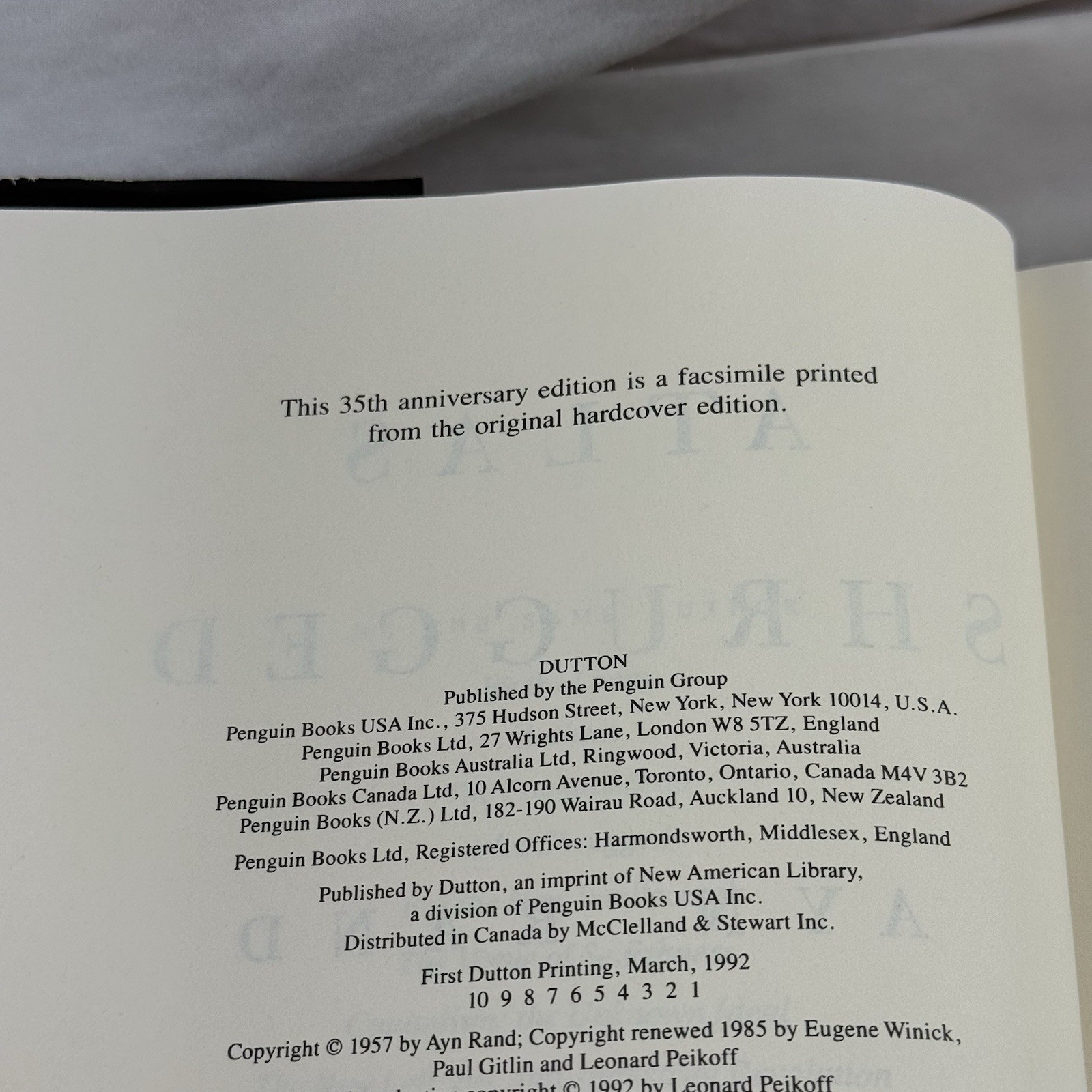 Ayn Rand ATLAS SHRUGGED: 35th Anniversary 1st Edition 1st Printing HC DJ