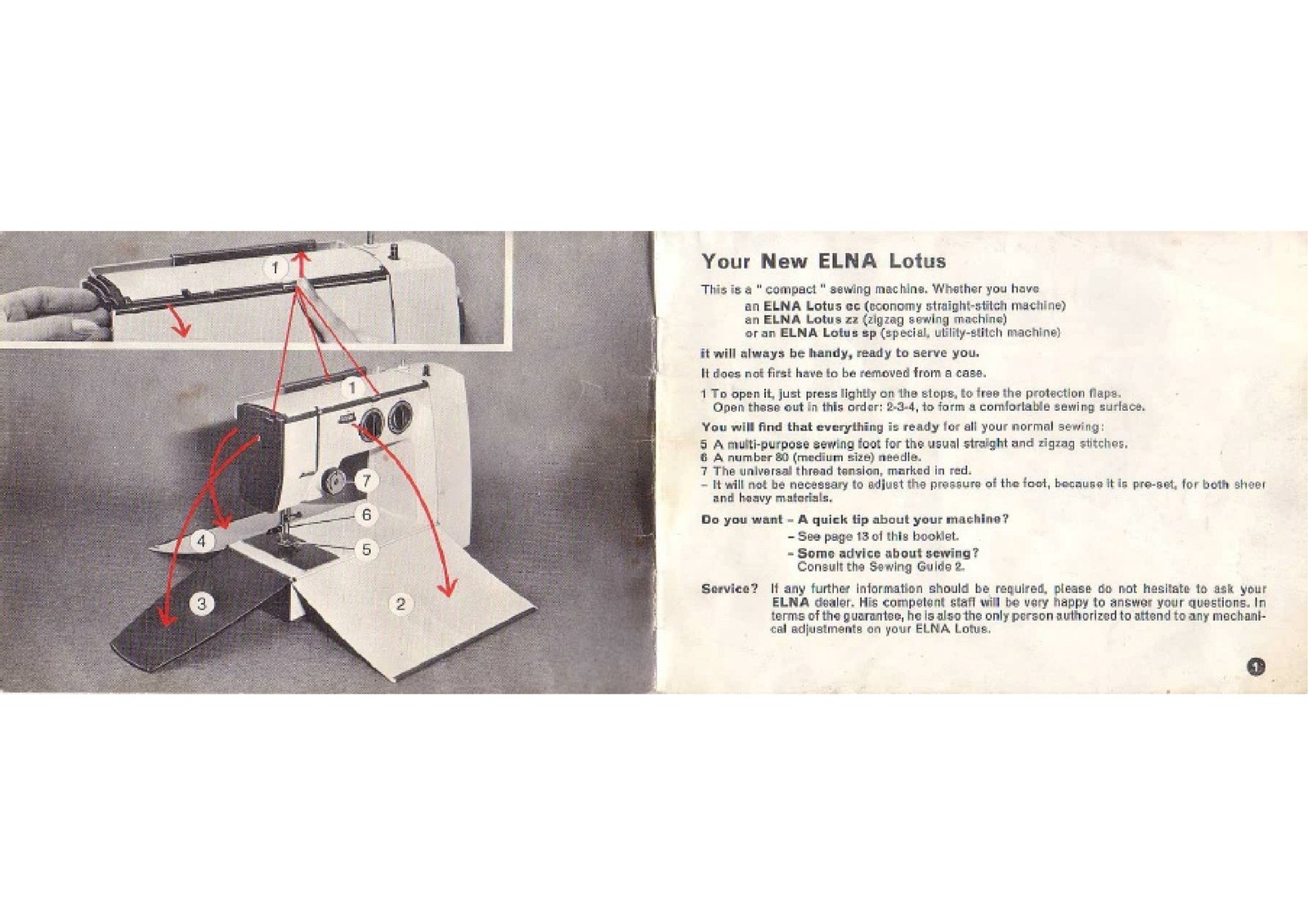 ELNA Lotus Sewing Machine Instruction Manual – STEEL WIRE BOUND – TOUGH COVERS