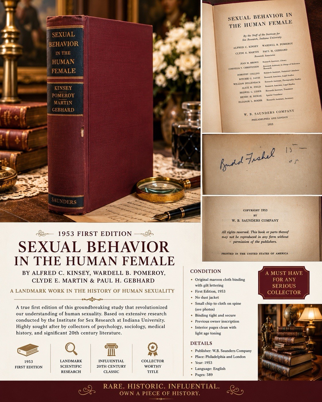 1953 Kinsey Sexual Behavior in the Human Female First Edition HC Book