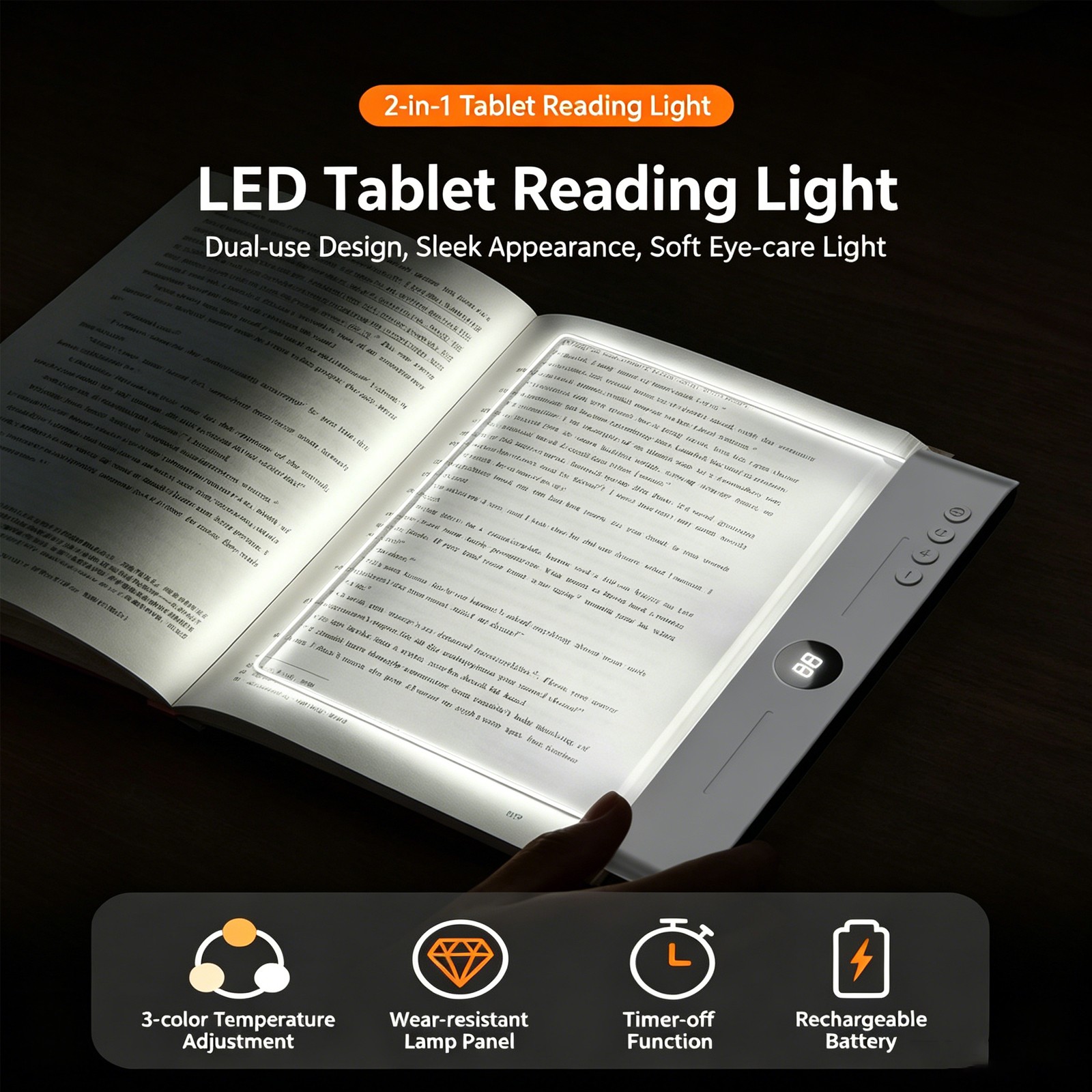 LED Book Reading Light & Night Light 2-in-1 | USB Rechargeable | 3 Color Modes