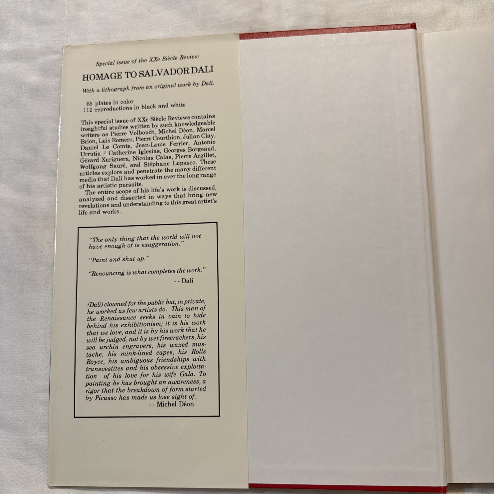 Homage To Dali Special Issue of the XXeme Siecle by 1980 W/Original dust cover