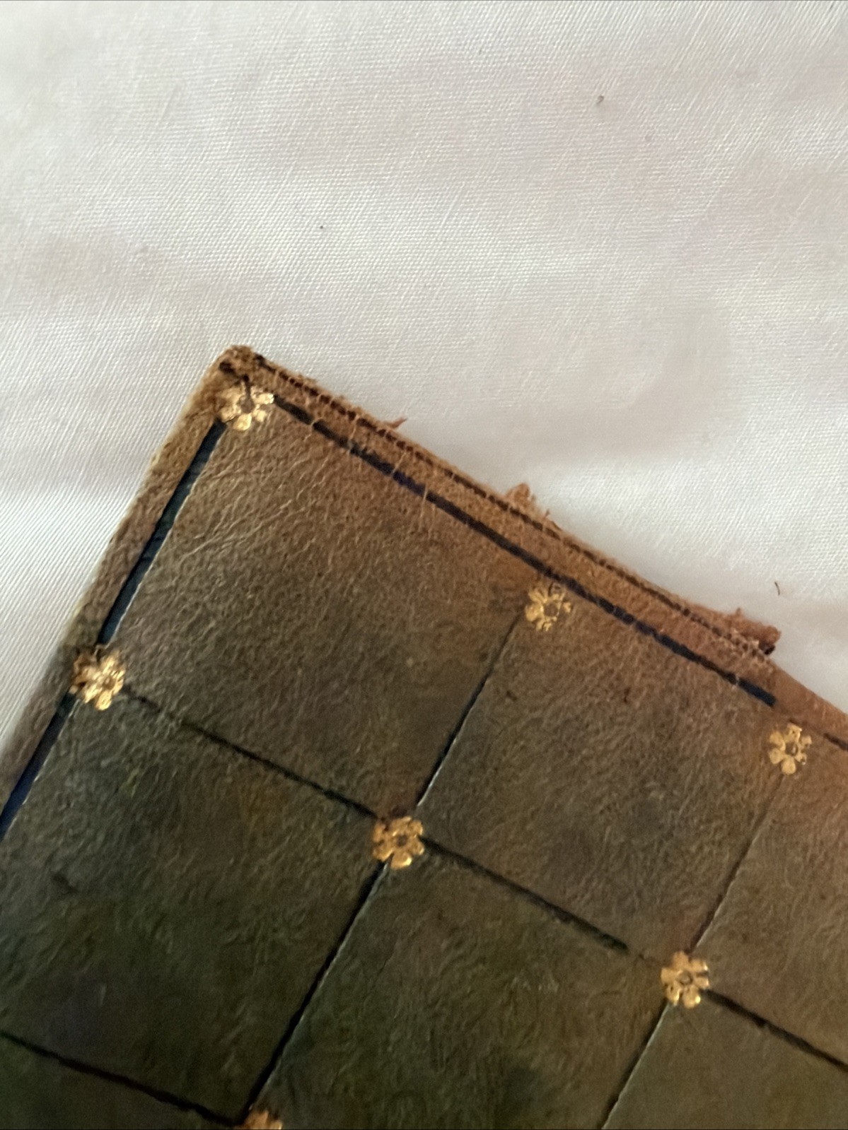 Antique Leather Book Cover with 22k Gold Inlay and Design Art