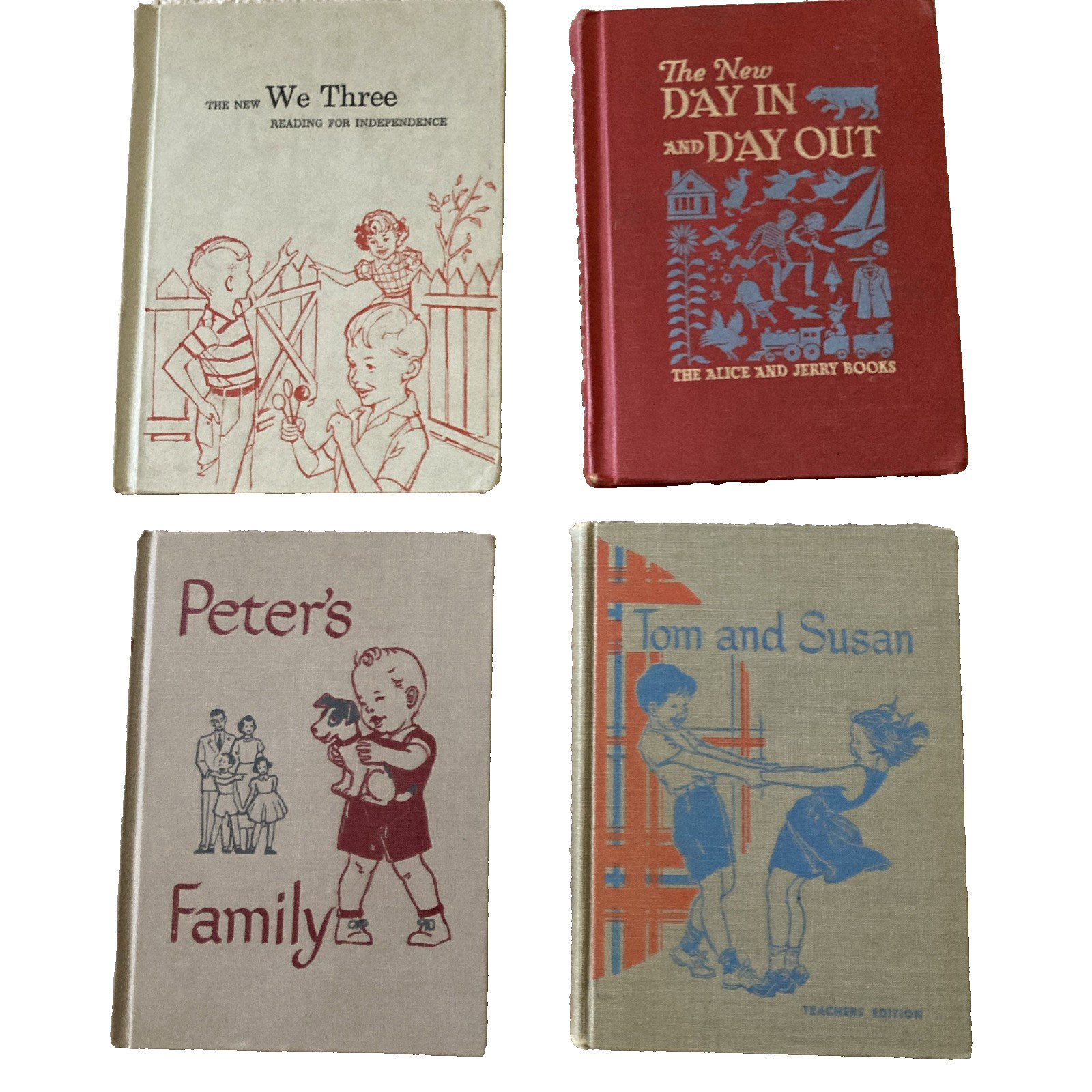 Vintage Readers 1940s/1950s HC School Books MCM Graphics Illustrated Lot of 4