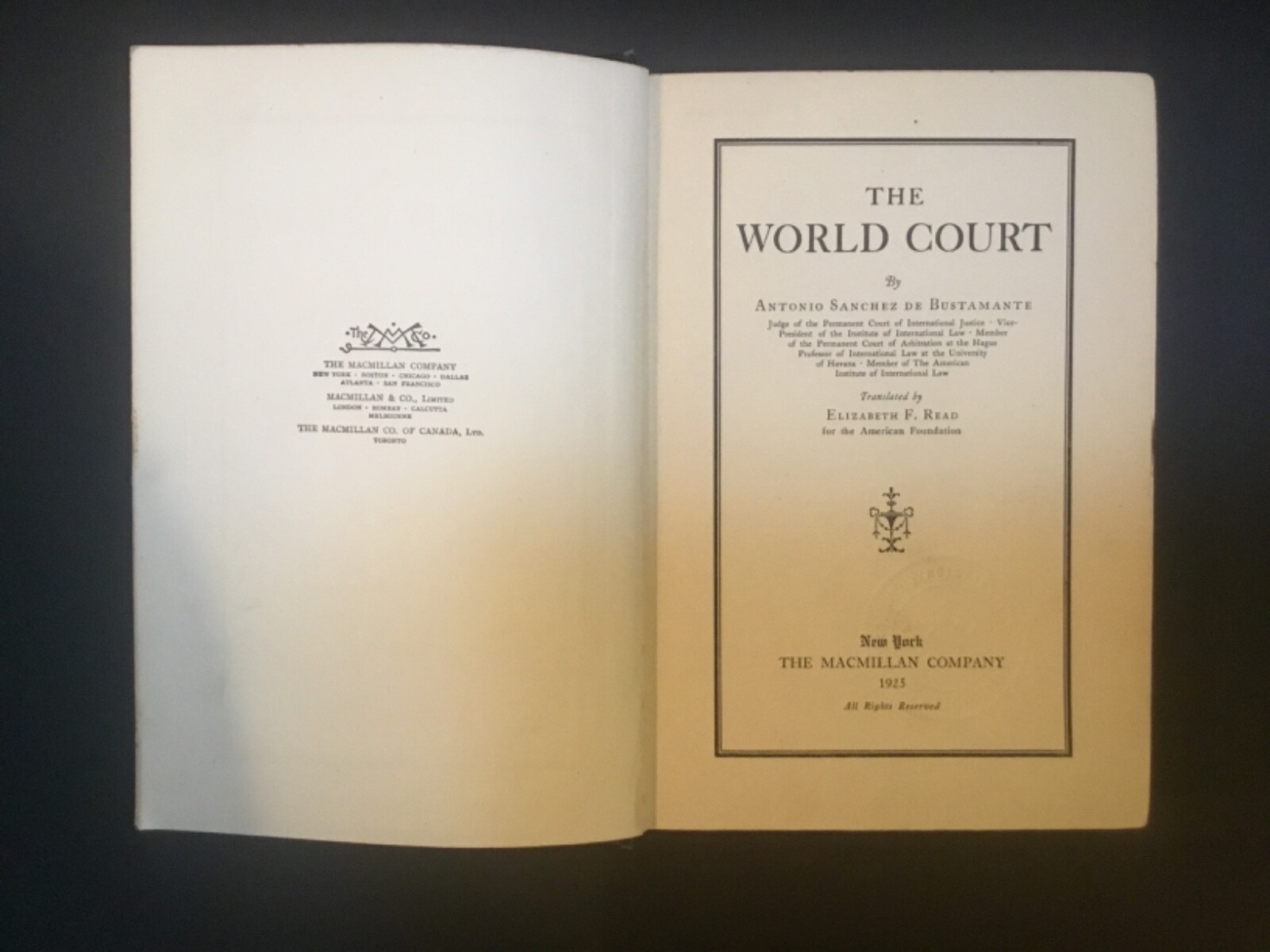 Antiquarian Book – The World Court – 1925