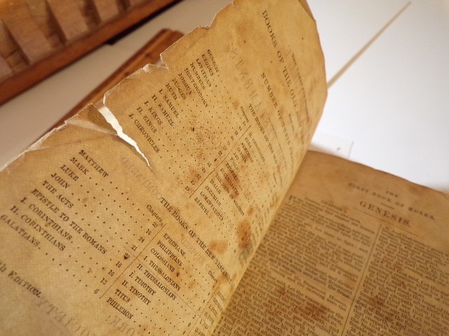 The Holy Bible American Bible Society RARE 1869 Brown Leather Original Tongues