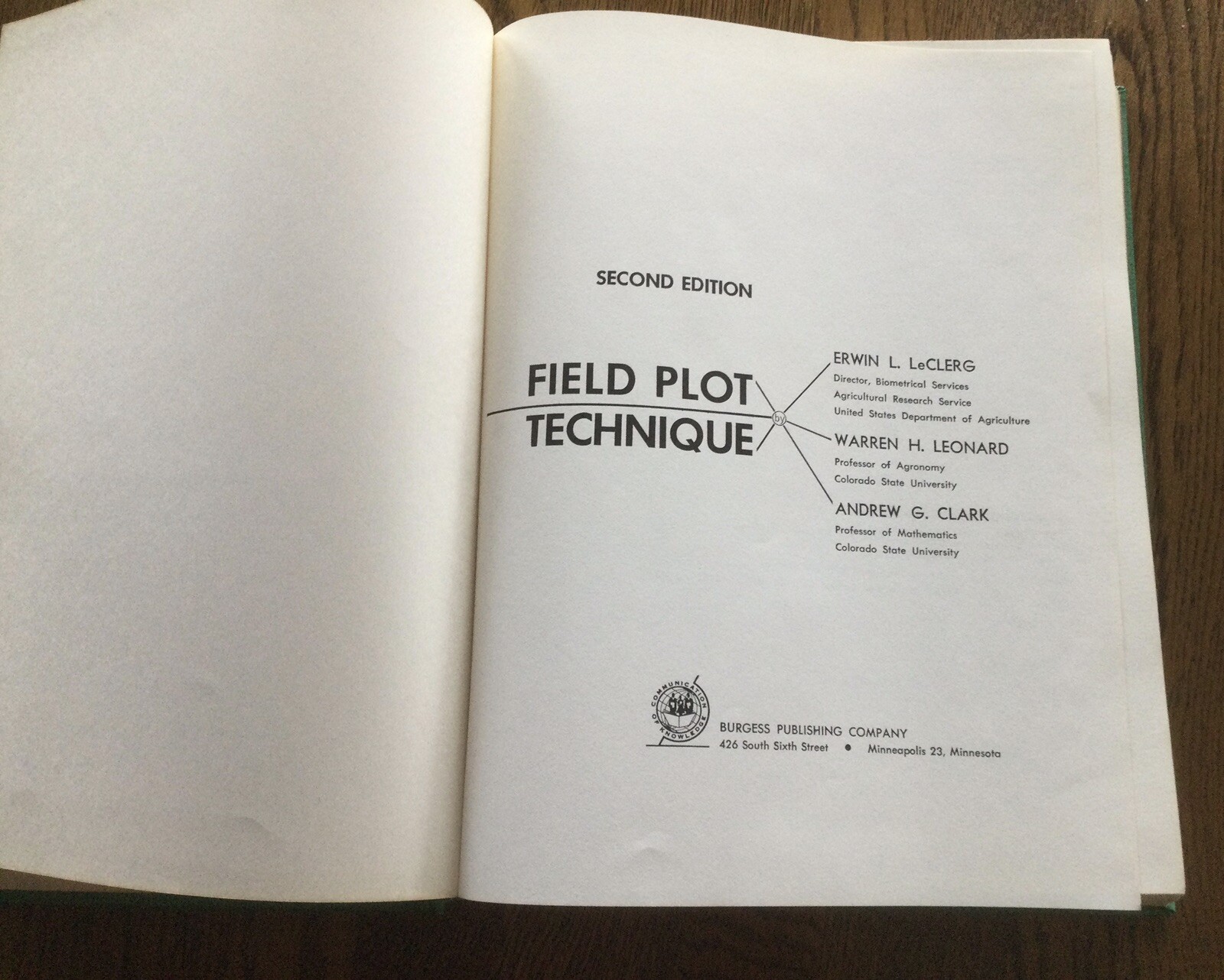 Field Plot Technique (Agriculture) LeClerg,Leonard,Clark 2nd ed, HC EX CONDITION