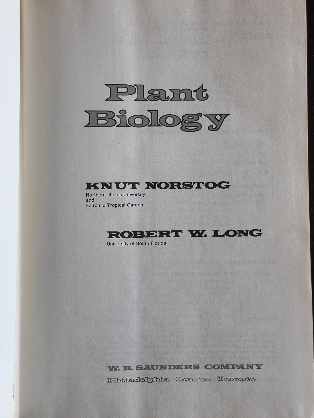 Plant Biology by NORSTROG & LONG hc 1976