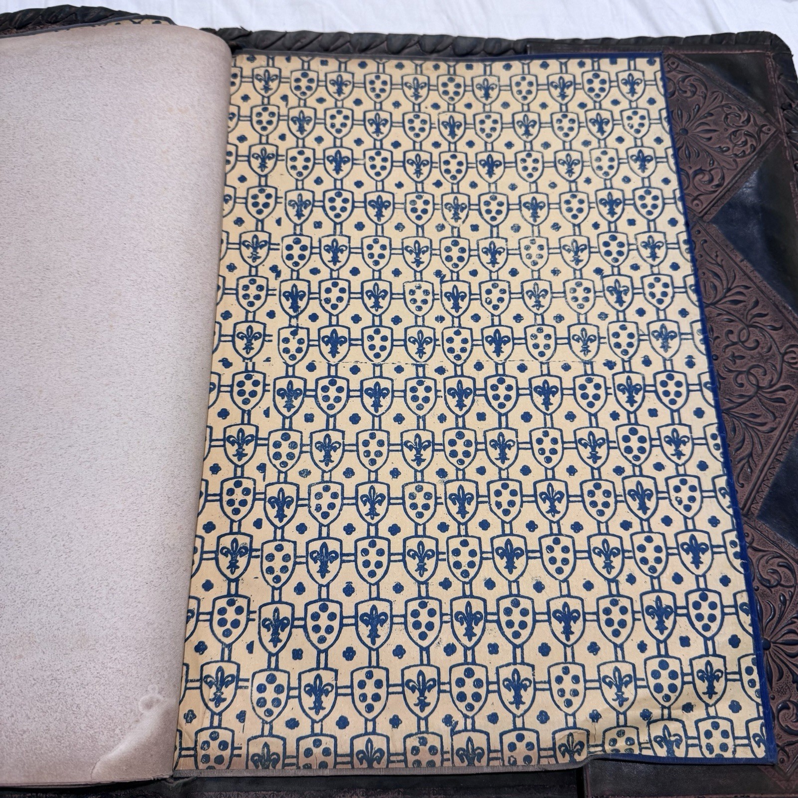 Antique Hand Tooled Leather Book Cover made In Italy Large 13” X 16” Gilded
