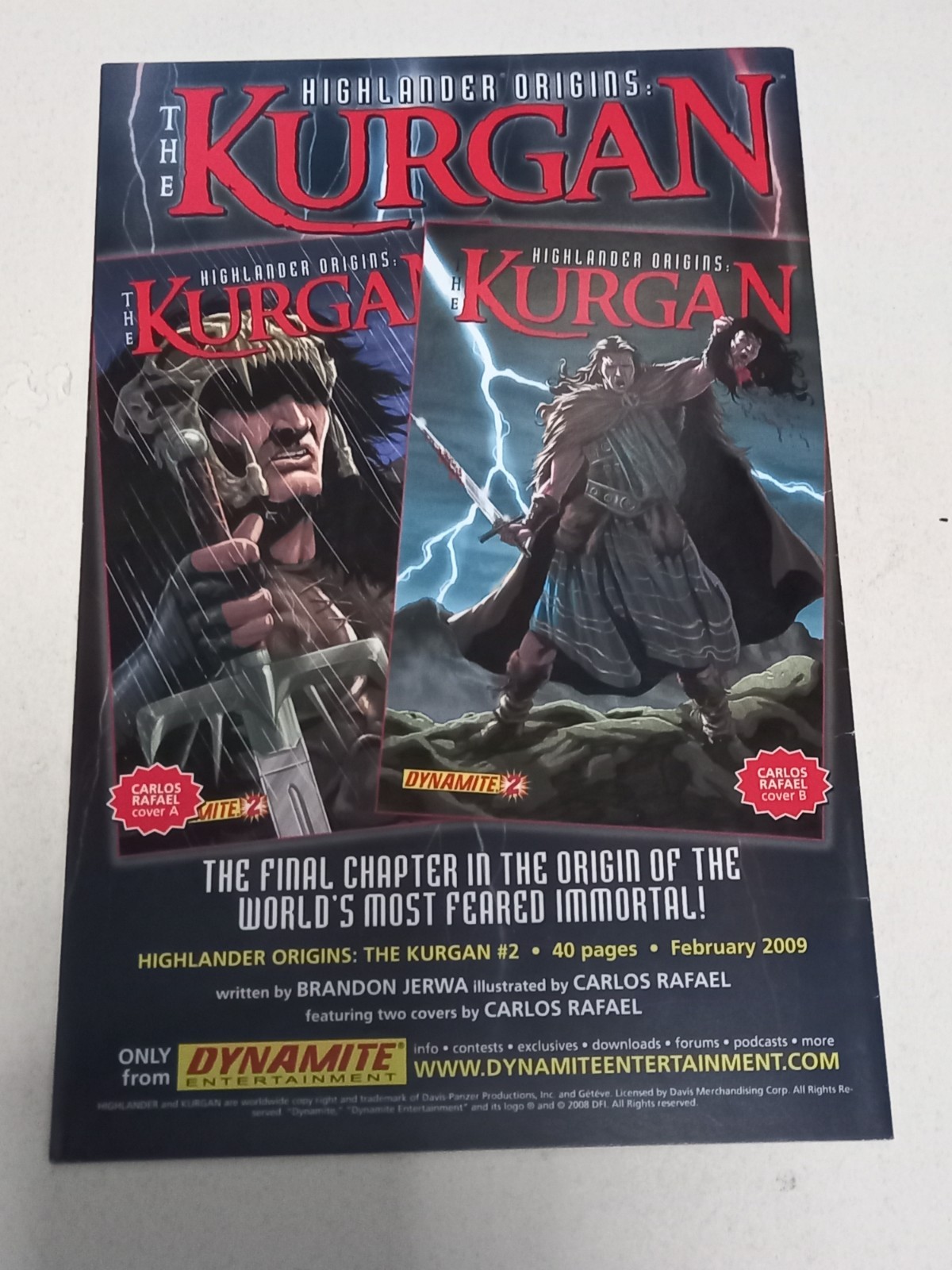 Highlander Origins The Kurgan 1 (2009) Cover B Variant Dynamite