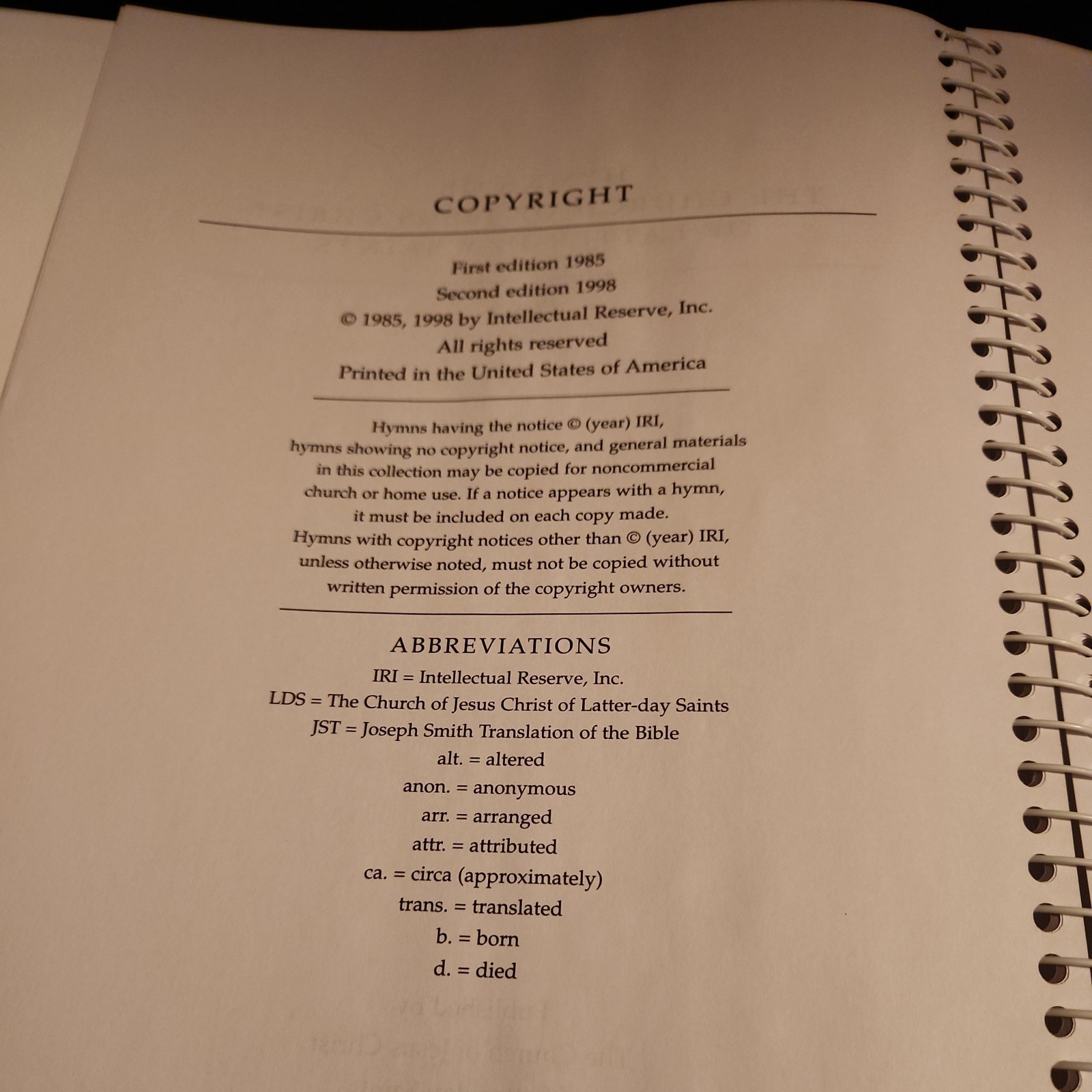 LDS Hymnbook – Large – Spiral Bound, 433 pages new like,hymn #s 1- 341,