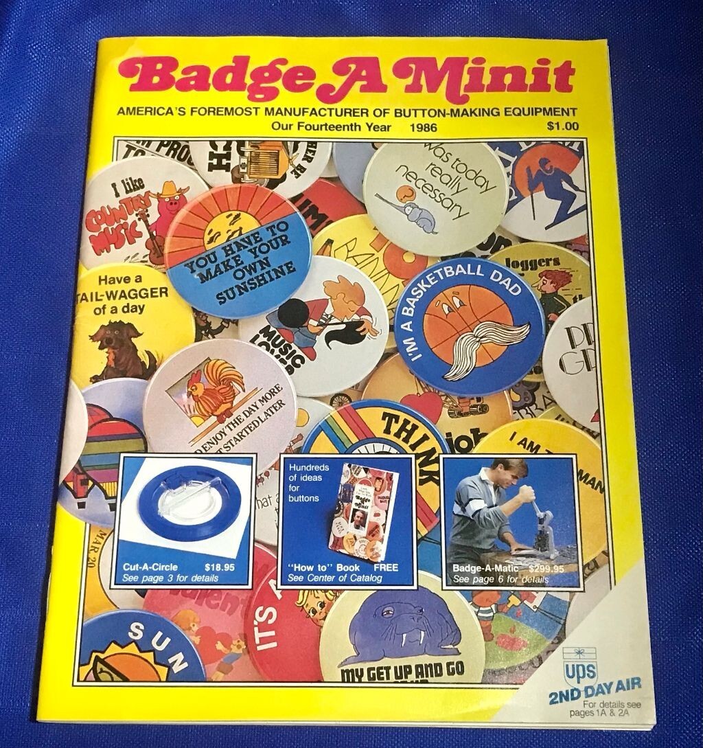 Vintage Badge A Minit 1986 Pins Buttons Magazine Catalog 47 Pages