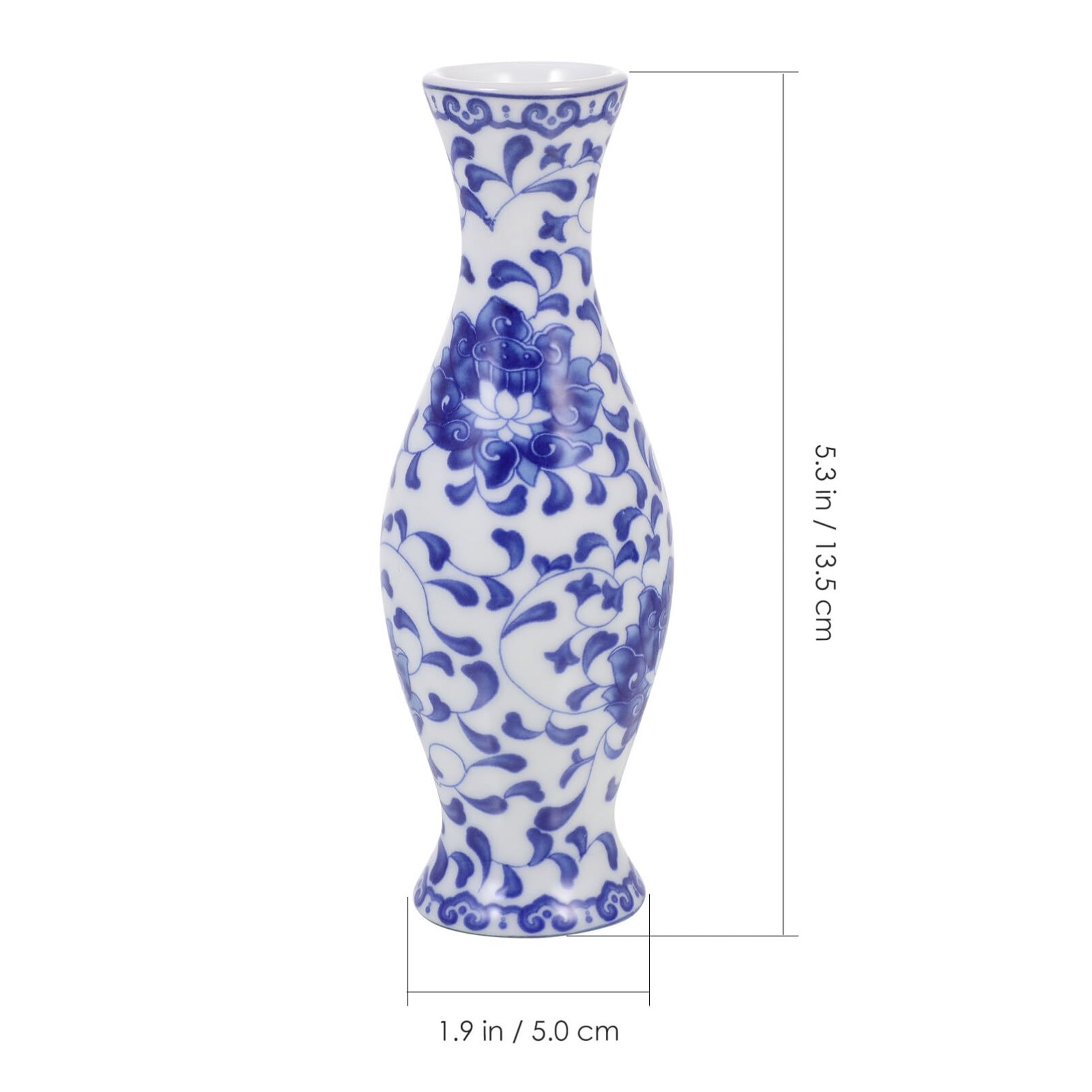 HOMSFOU Blue and White Porcelain Vase Hand-Painted Chinoiserie 13.5X5CM,