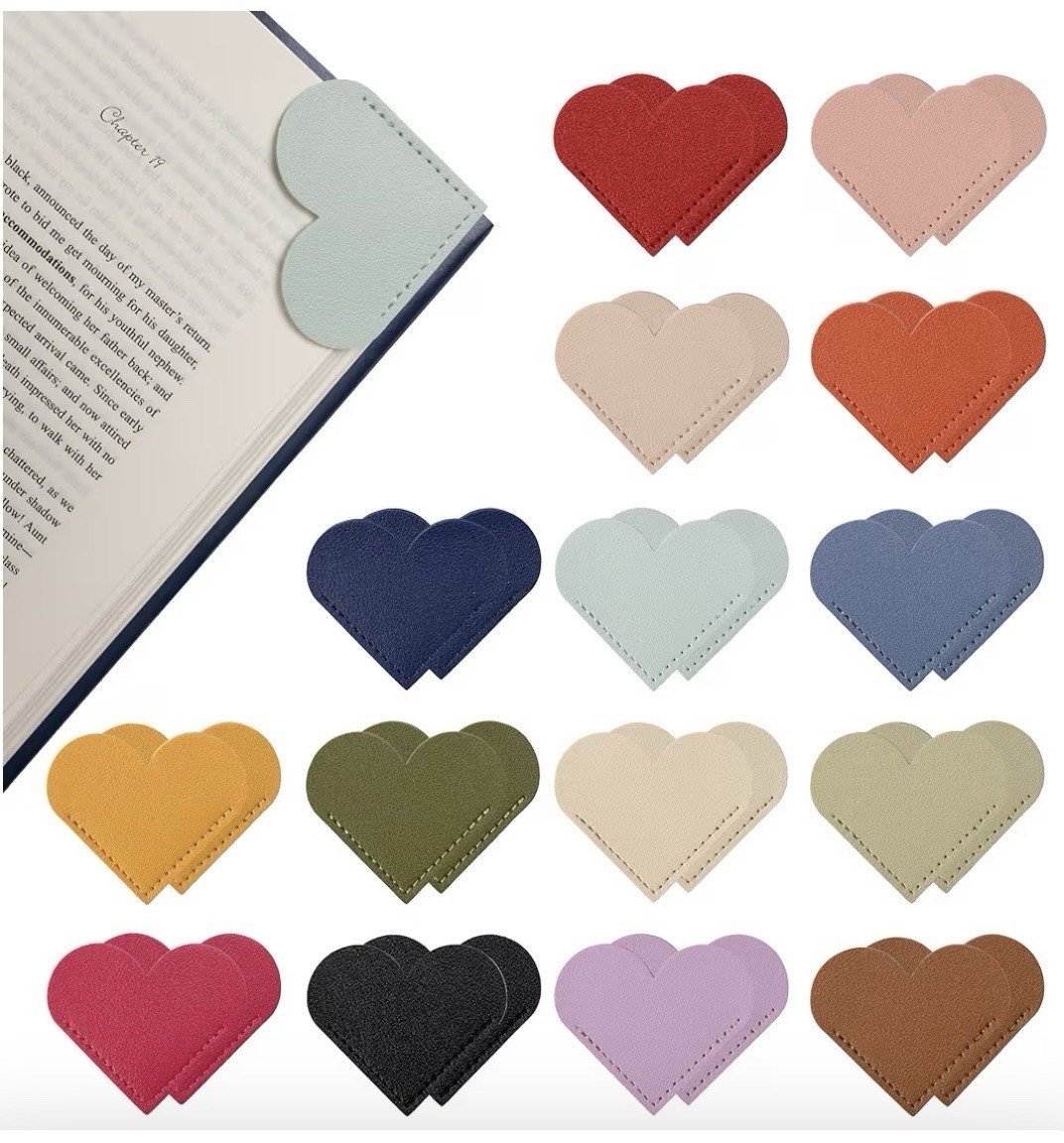 Heart Corner Bookmark, Faux Leather Flexible Multicolor Solid, 2.1 in – Brown