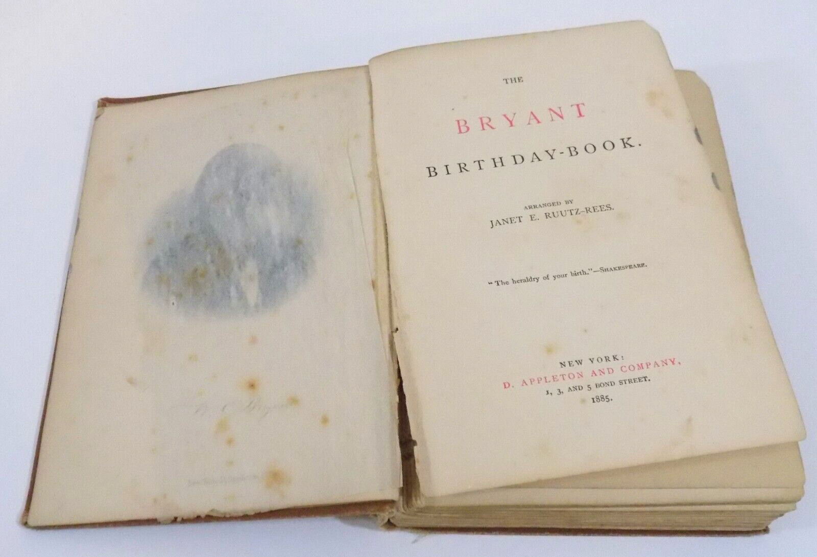Antique Book “The Bryant Birthday Book” 1885 Gilt Decorative Cover Art
