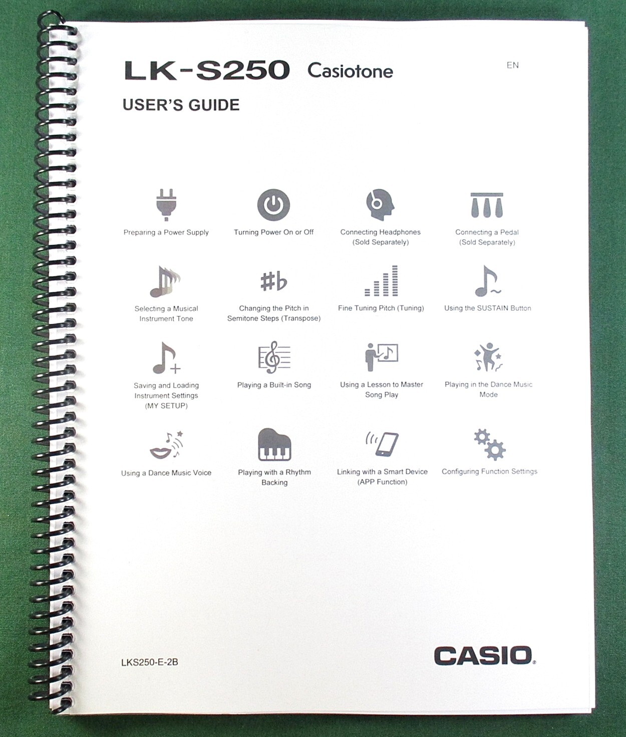 Casio LK-S250 Instruction Manual: 57 Pages Coil Bound & Protective Covers!