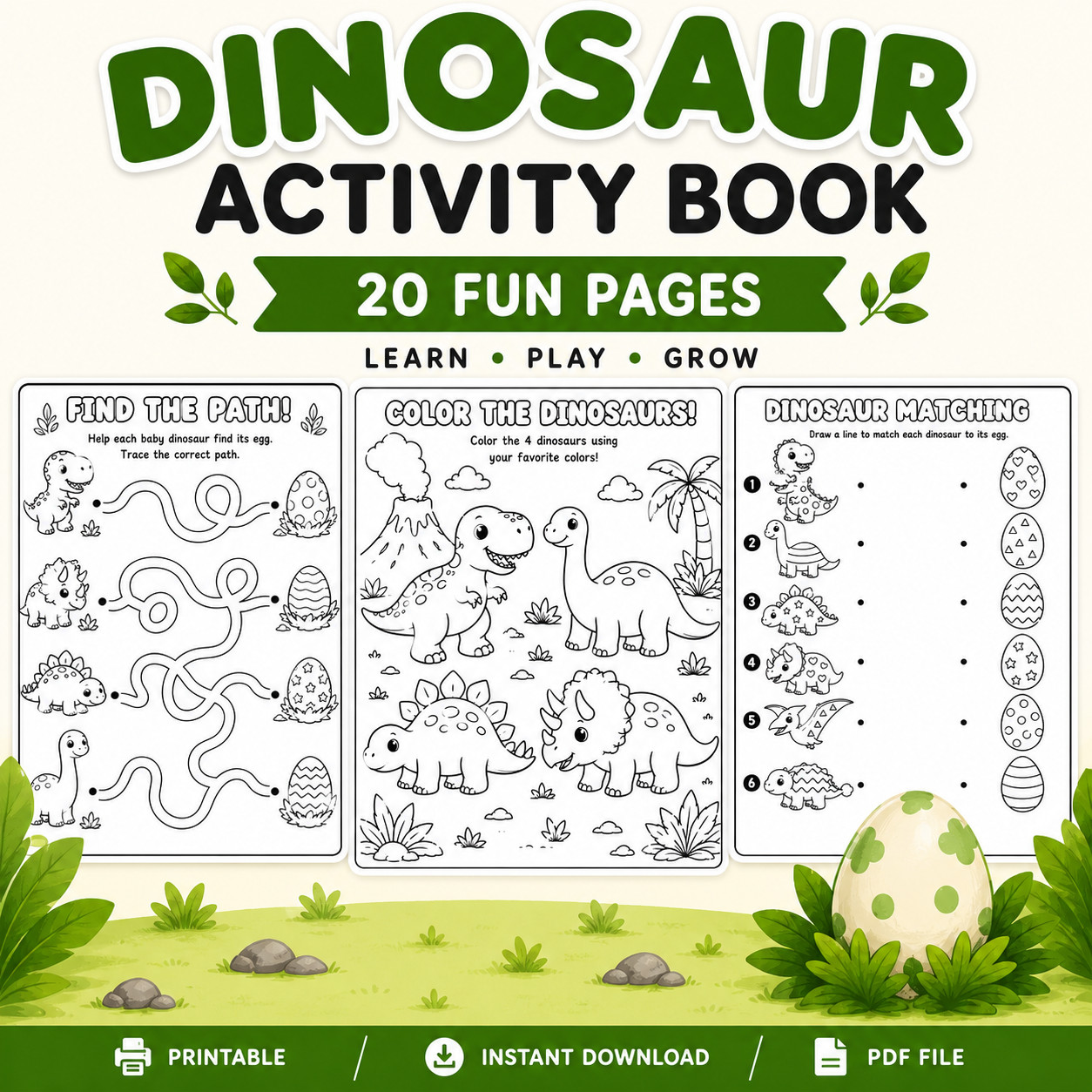 DIGITAL CONTENT- 2025 Merrick Dinosaur 20 Page Activity Book – PRINTABLE