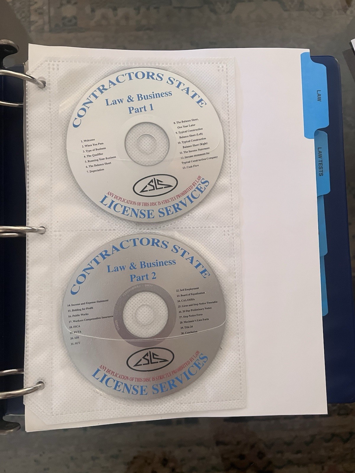Contractors State License School Services Study Manual Binder For CA CSLB Exam