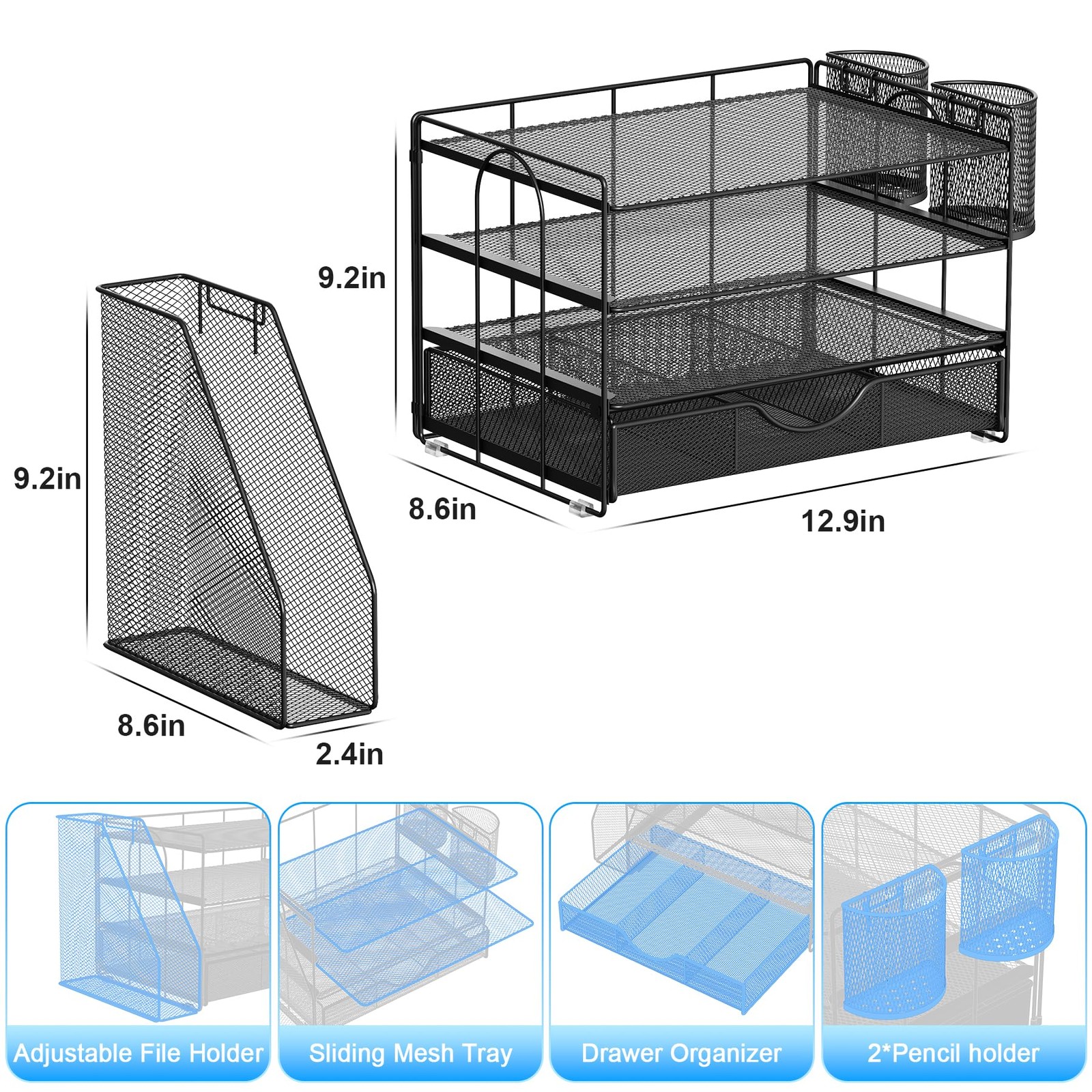 gianotter Desk Organizers and Accessories with 41.3 x 24 x 22.9 cm, Black