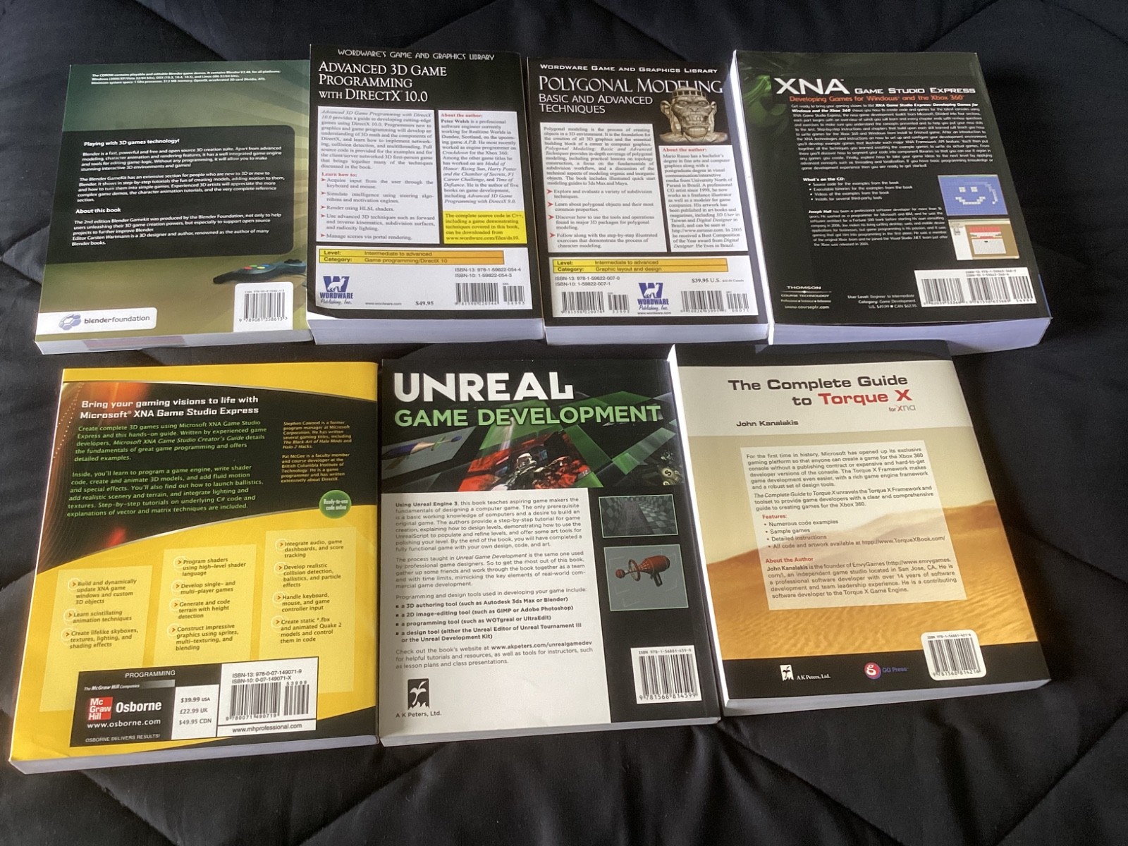 Game Programming, Modeling, XNA, Blender, Torque X, Direct X, Lot of 7 Books