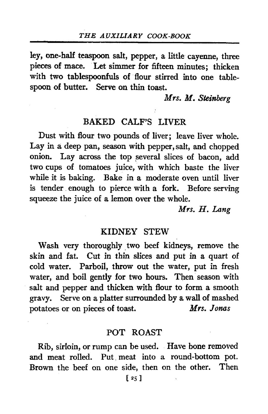 1909 The Auxiliary Jewish Cook Book 136 Pages