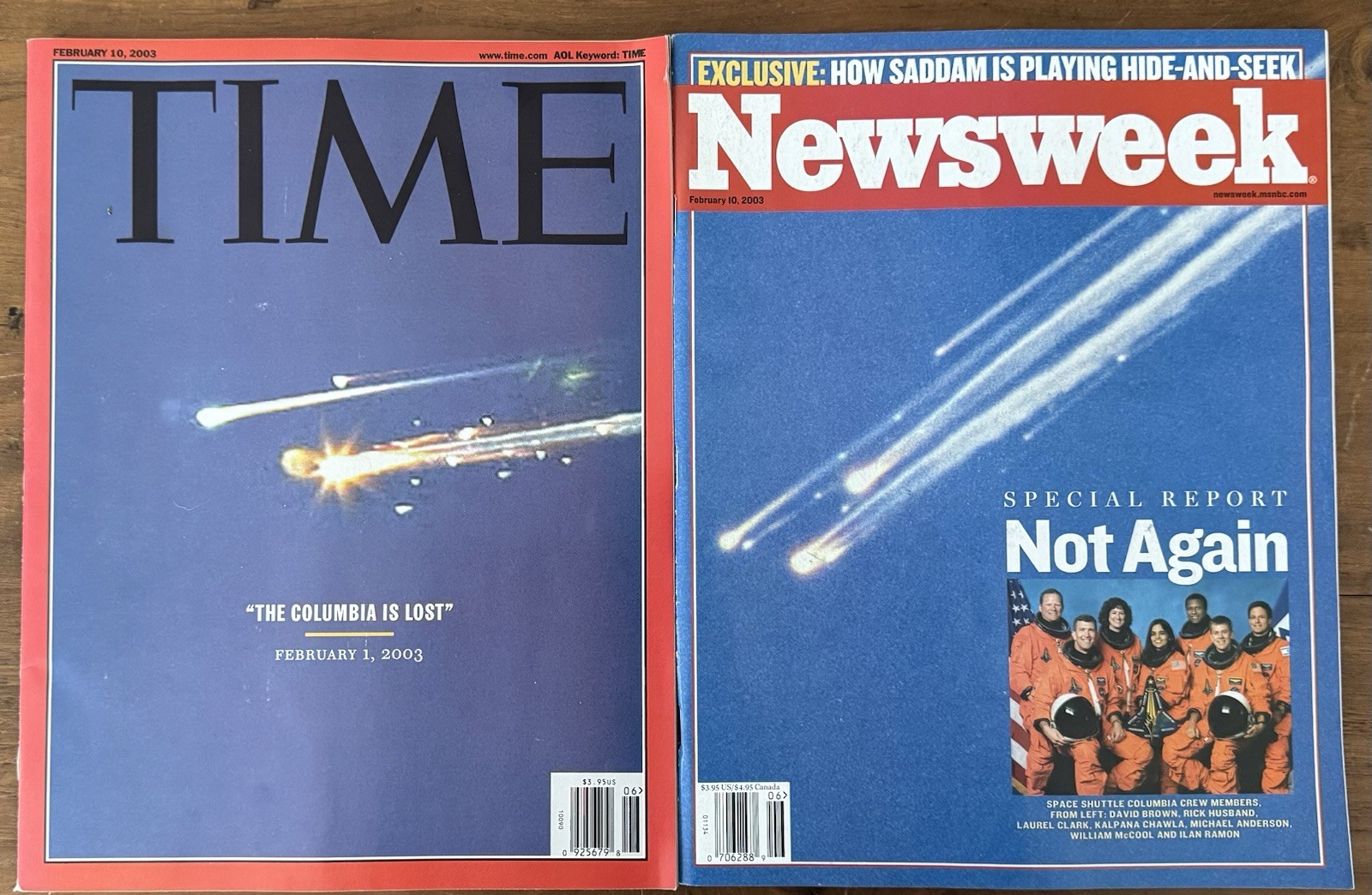 Time, Newsweek magazines, (lot) FEB 10th 2003 Space Shuttle Columbia disaster VG