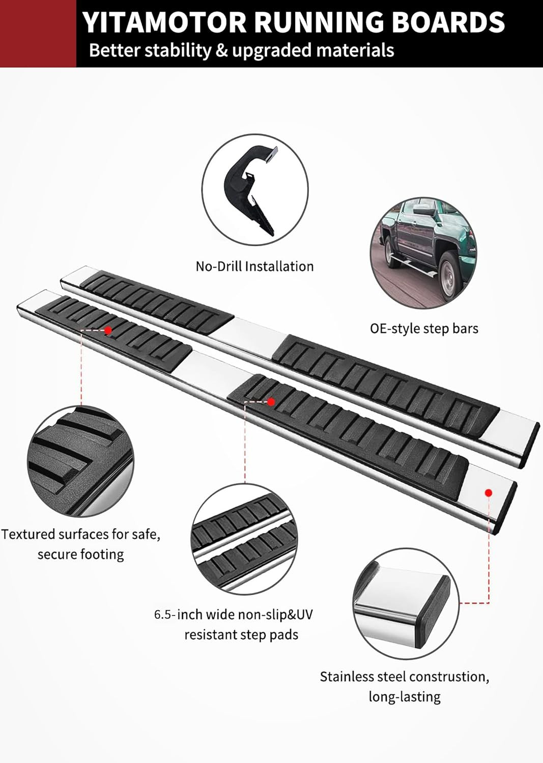 6.5 Inch Running Boards Compatible with 2007-2018 Chevy Silverado/Gmc Sierra 150