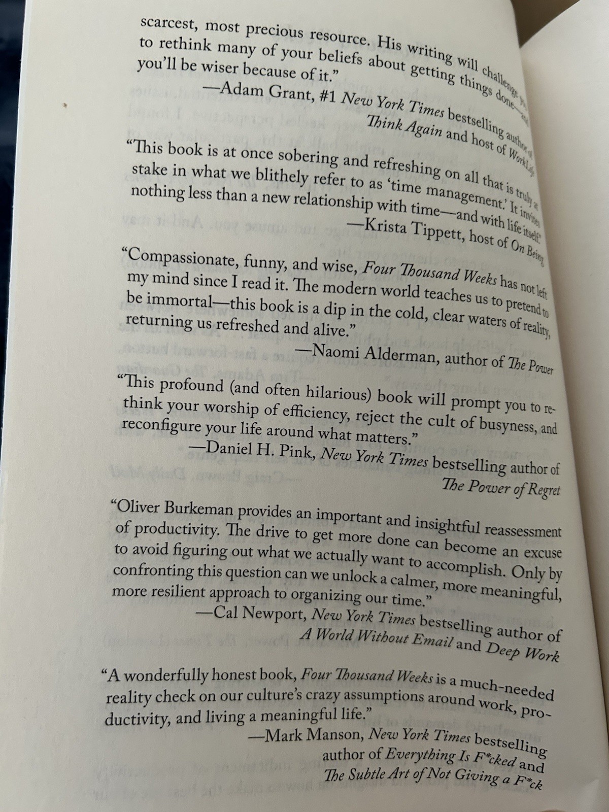 Four Thousand Weeks by Oliver Burkeman Trade Paperback Self-Help Philosophy