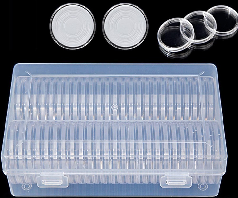 50PCS*40mm Coin Capsules Round Plastic Coin Holder White gaskets with Case Box🔥