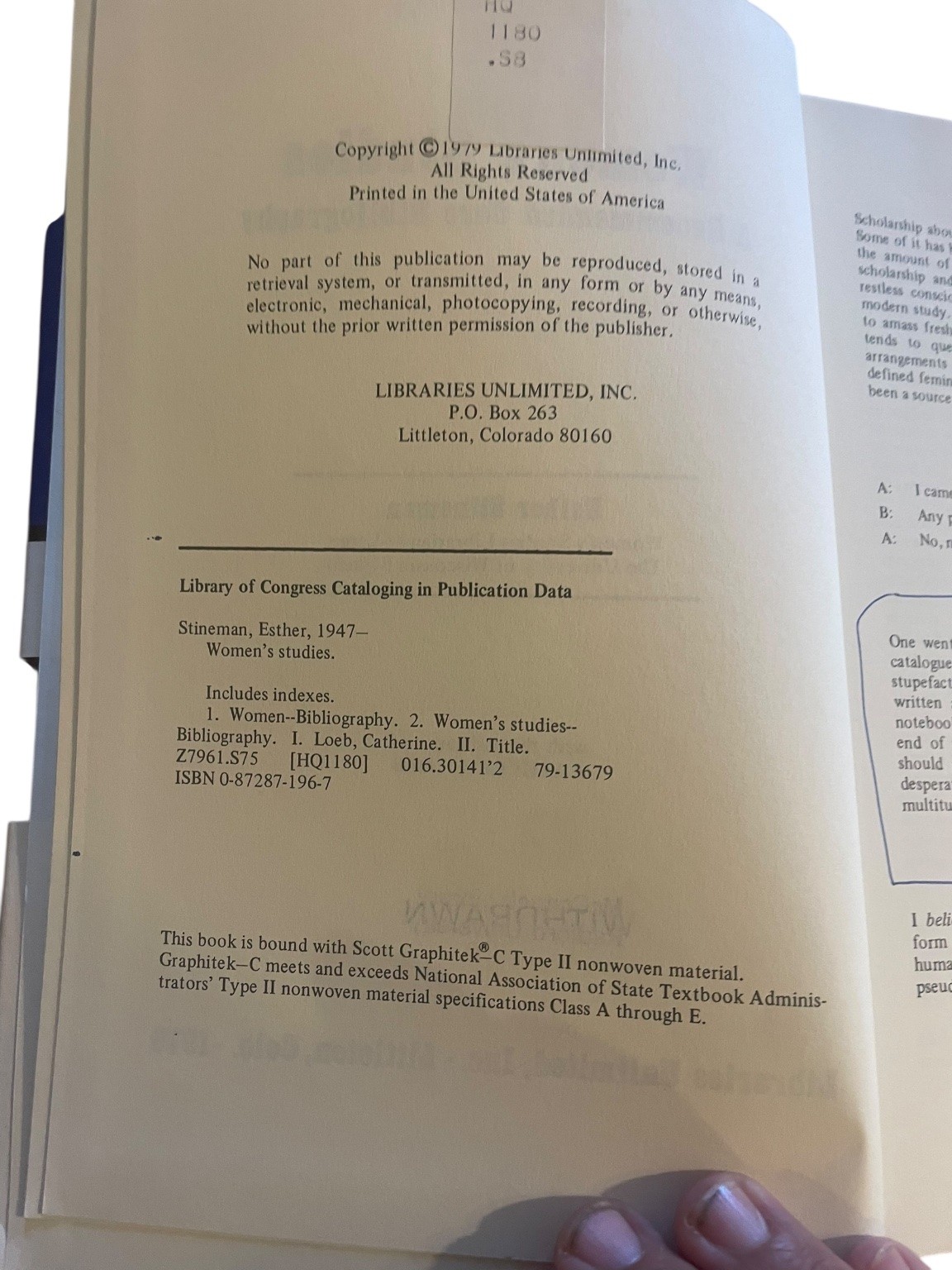 Women’s Studies Esther Stineman 1979 Recommended Core Bibliography Libraries