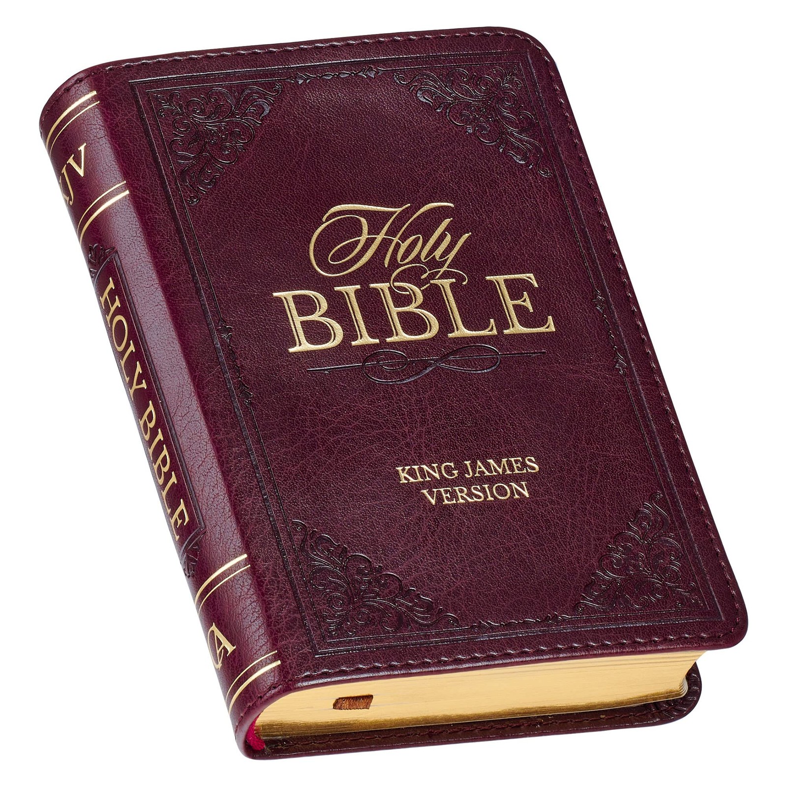 KJV Pocket Bible Mini Faux Leather Red Letter Edition with Ribbon – Burgundy