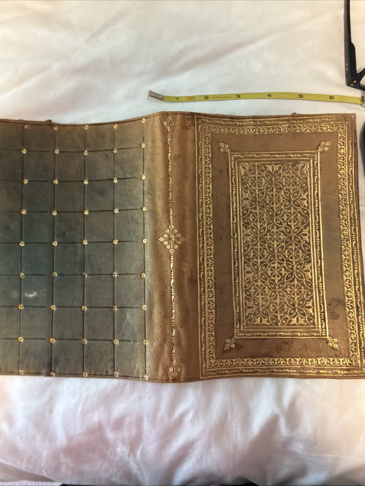 Antique Leather Book Cover with 22k Gold Inlay and Design Art