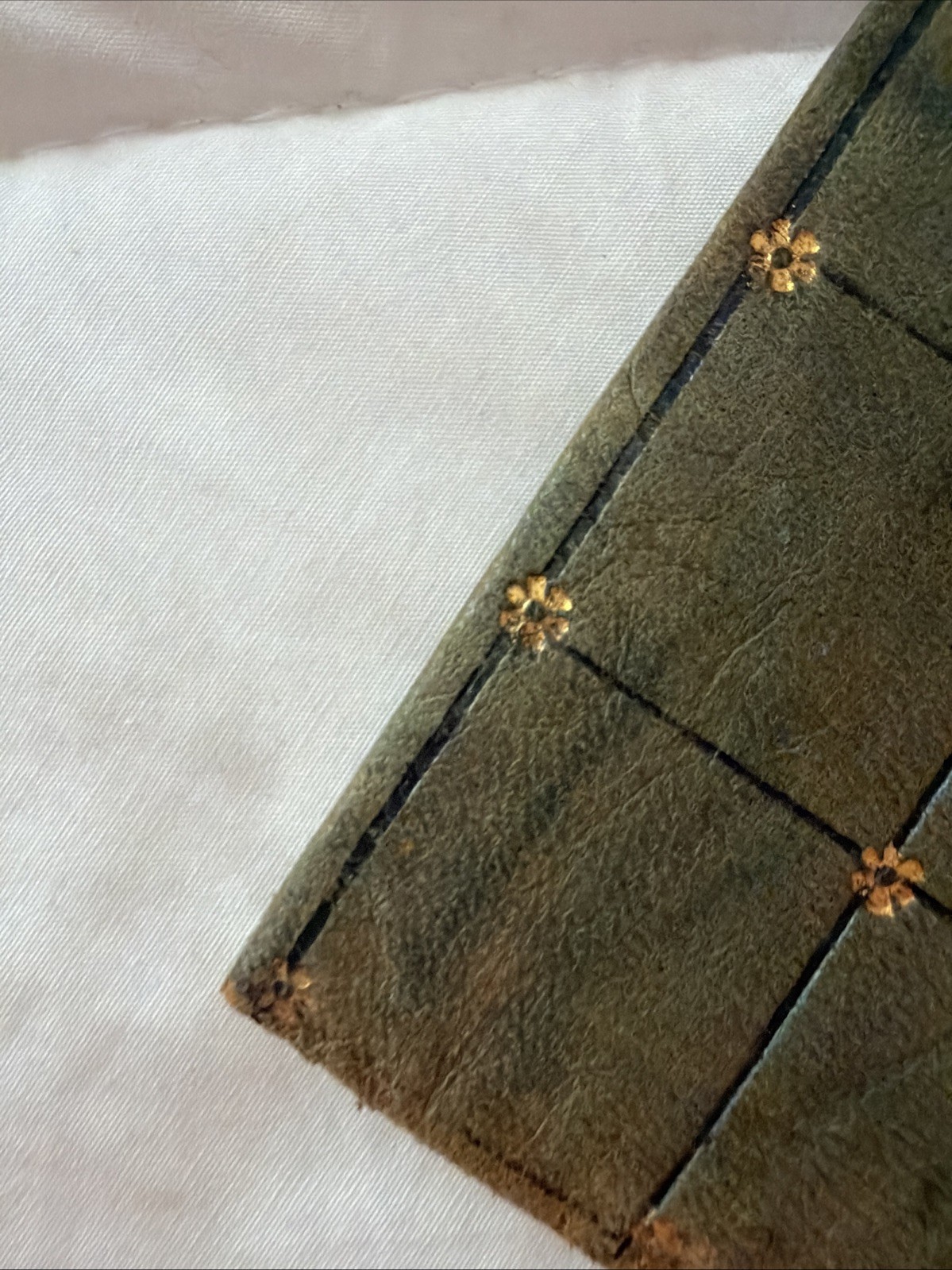 Antique Leather Book Cover with 22k Gold Inlay and Design Art