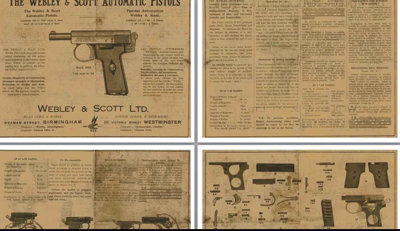 Webley Automatic Pistols 1908 7.65mm & .32 cal / 1907 .25 Manual