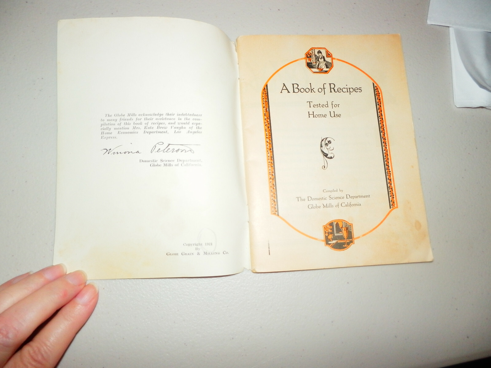 Vintage 1921 Recipes for GLOBE A1 Products Globe Mills of California Cook Book
