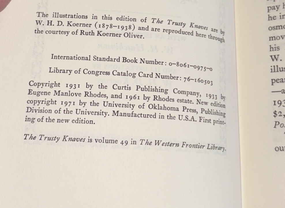 THE TRUSTY KNAVES by Eugene Manlove Rhodes 1971 First New Edition Printing Hb/dj